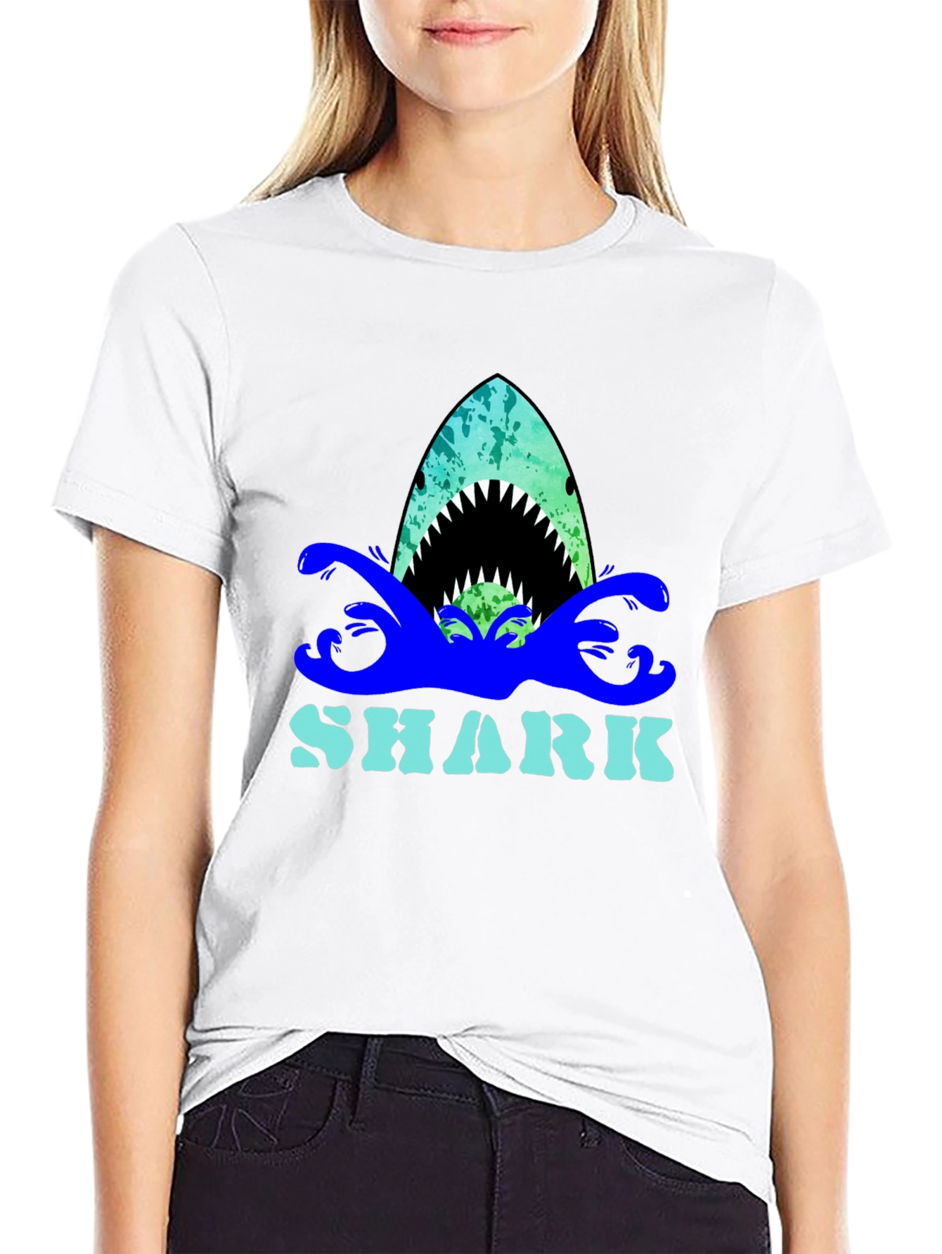 Black Shark Graphic Print Crew Neck T-Shirt view 9