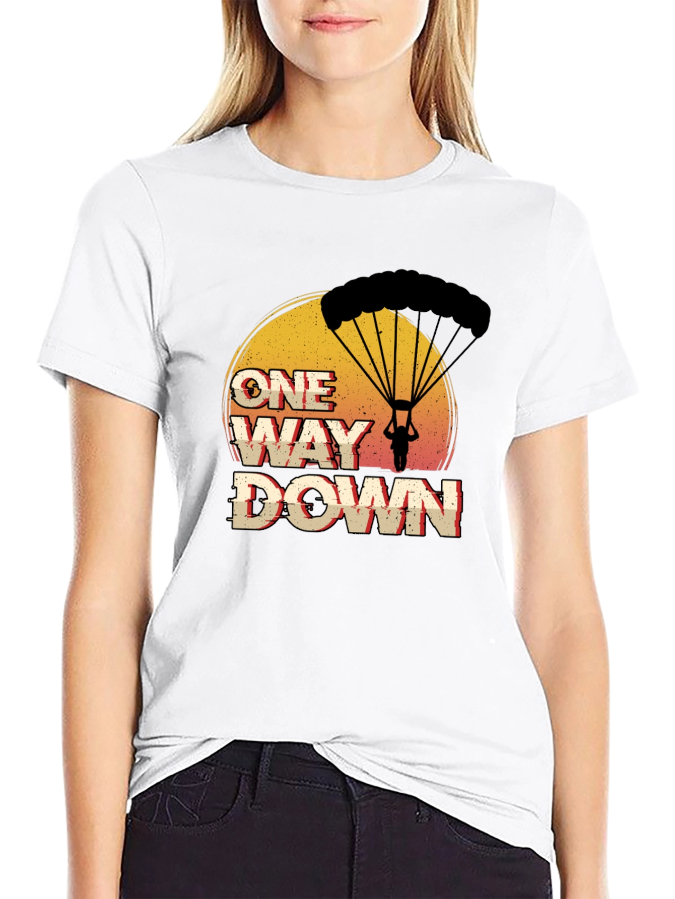 Black One Way Down Parachute Graphic T-Shirt view 9