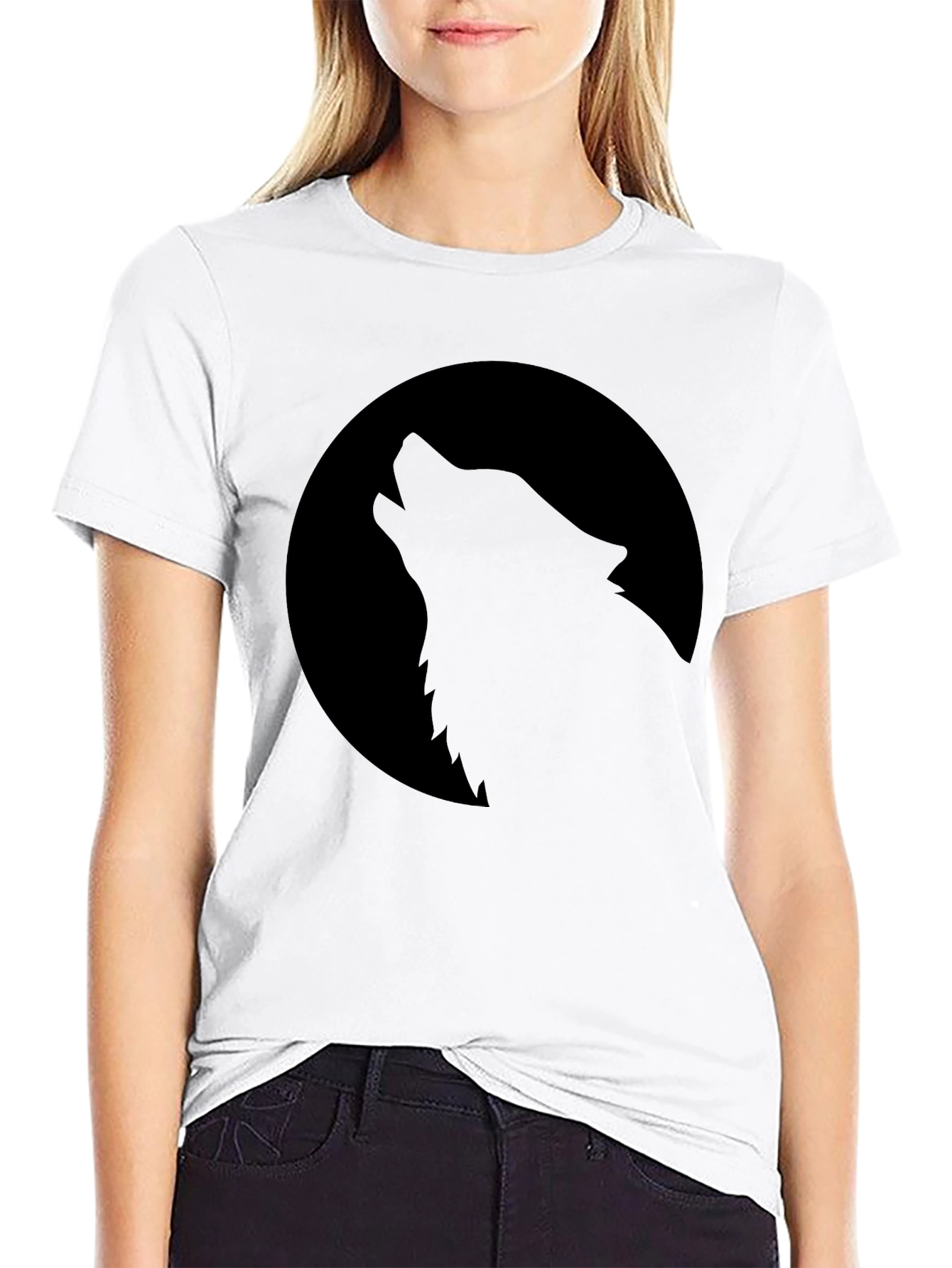 Black Wolf Howling at Moon Graphic Tee - Black view 9