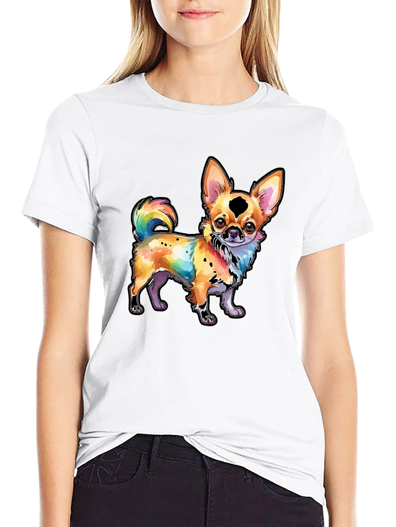 Black Rainbow Chihuahua Graphic Tee - Stylish Dog Lover Shirt view 9