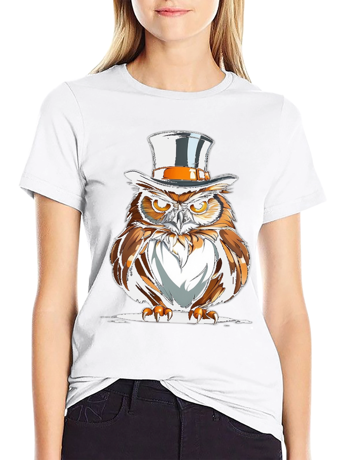 Black Owl Top Hat Graphic Tee - Men's Black T-Shirt view 9