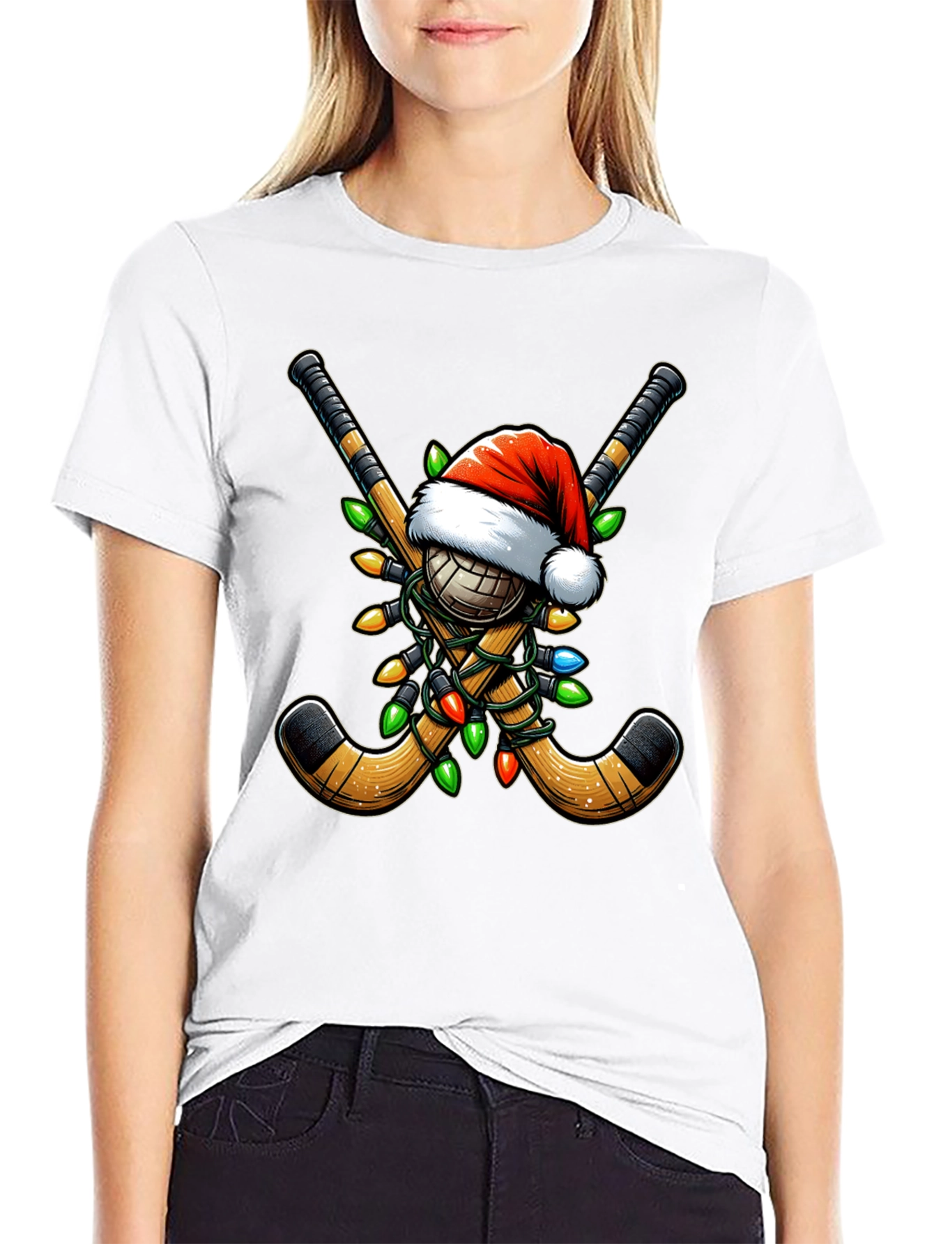 Black Festive Hockey Holiday T-Shirt view 9