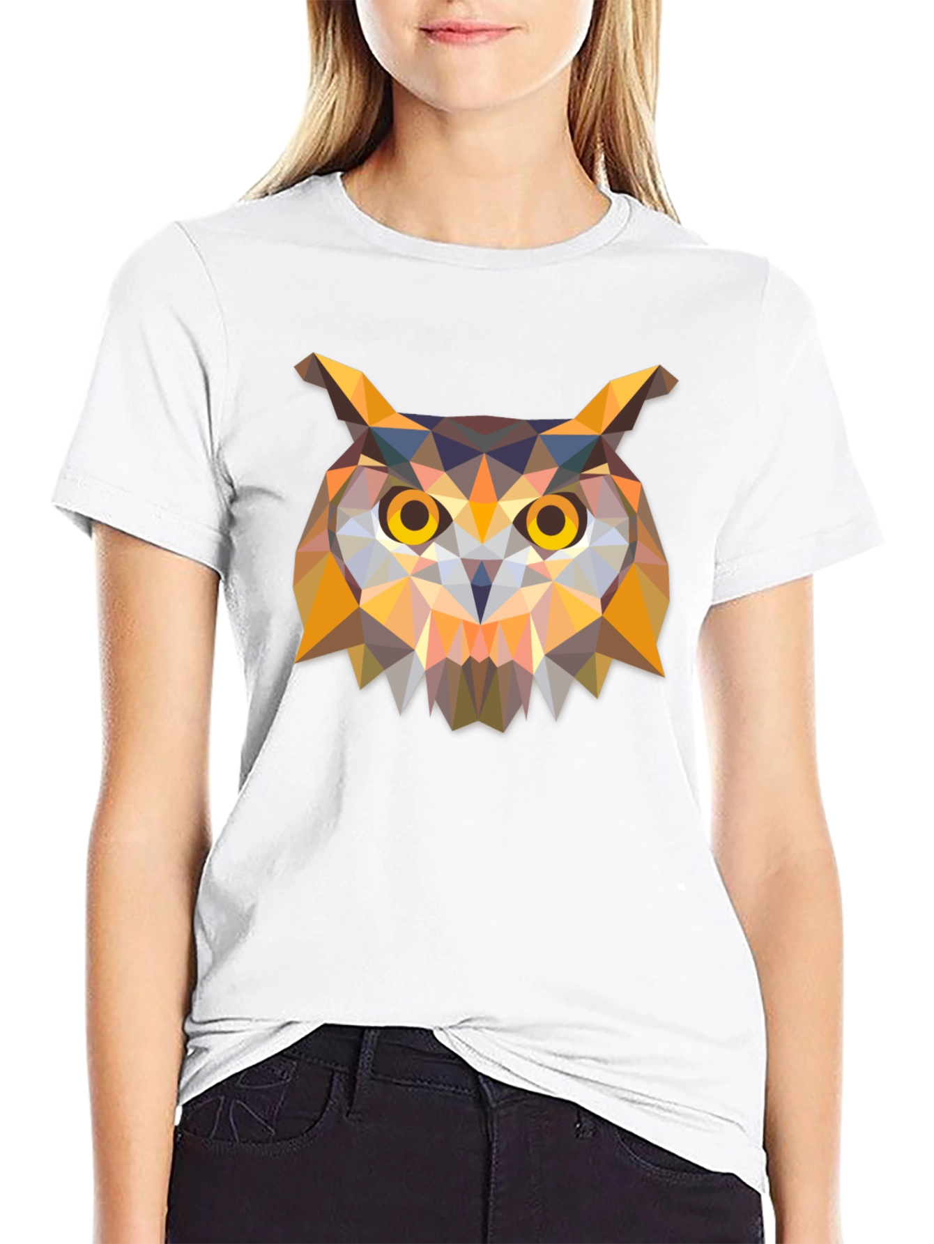 Black Geometric Owl Graphic Black T-Shirt view 9