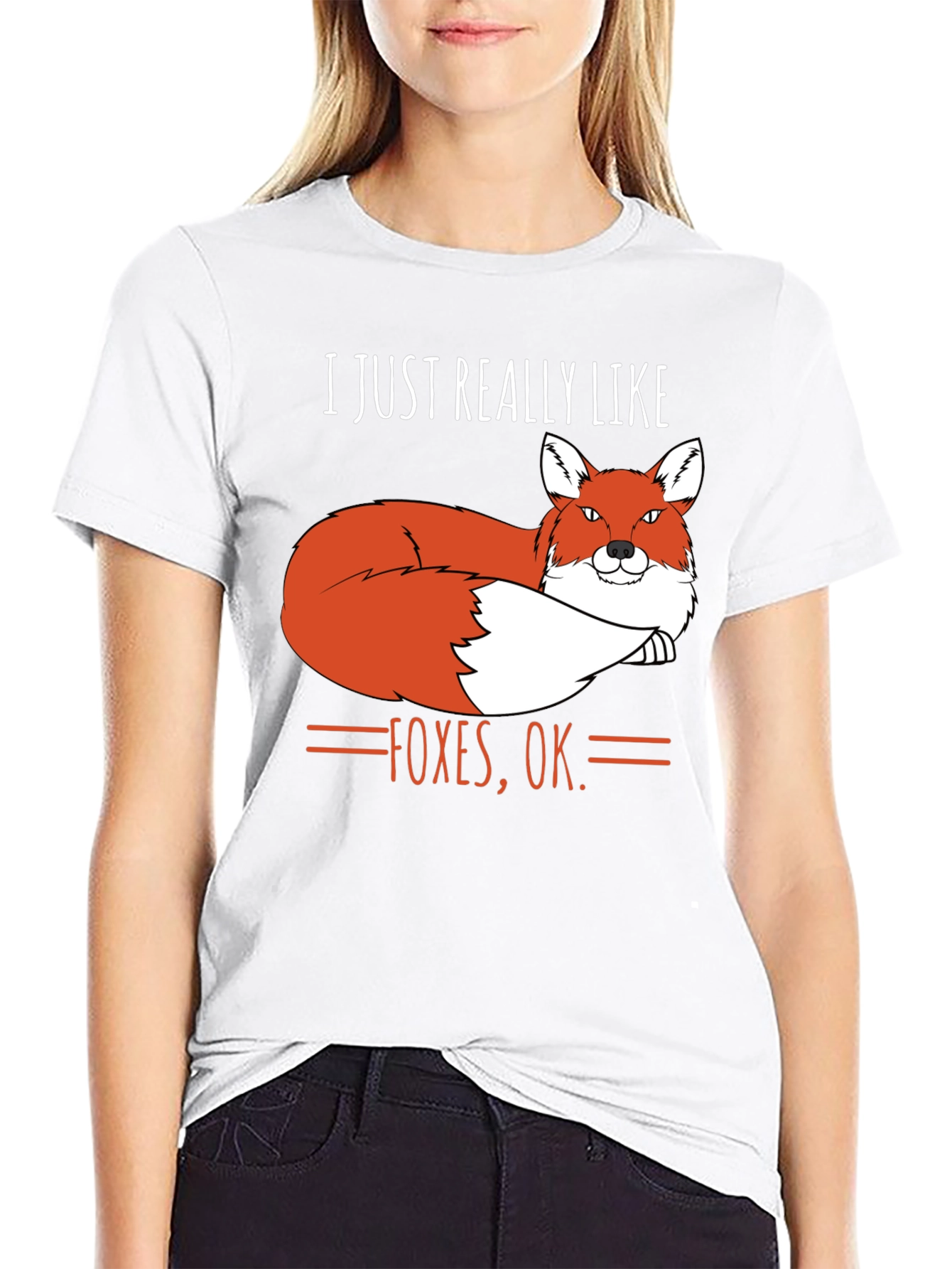 Black Funny Fox Graphic T-Shirt - I Just Really Like Foxes, OK. view 9