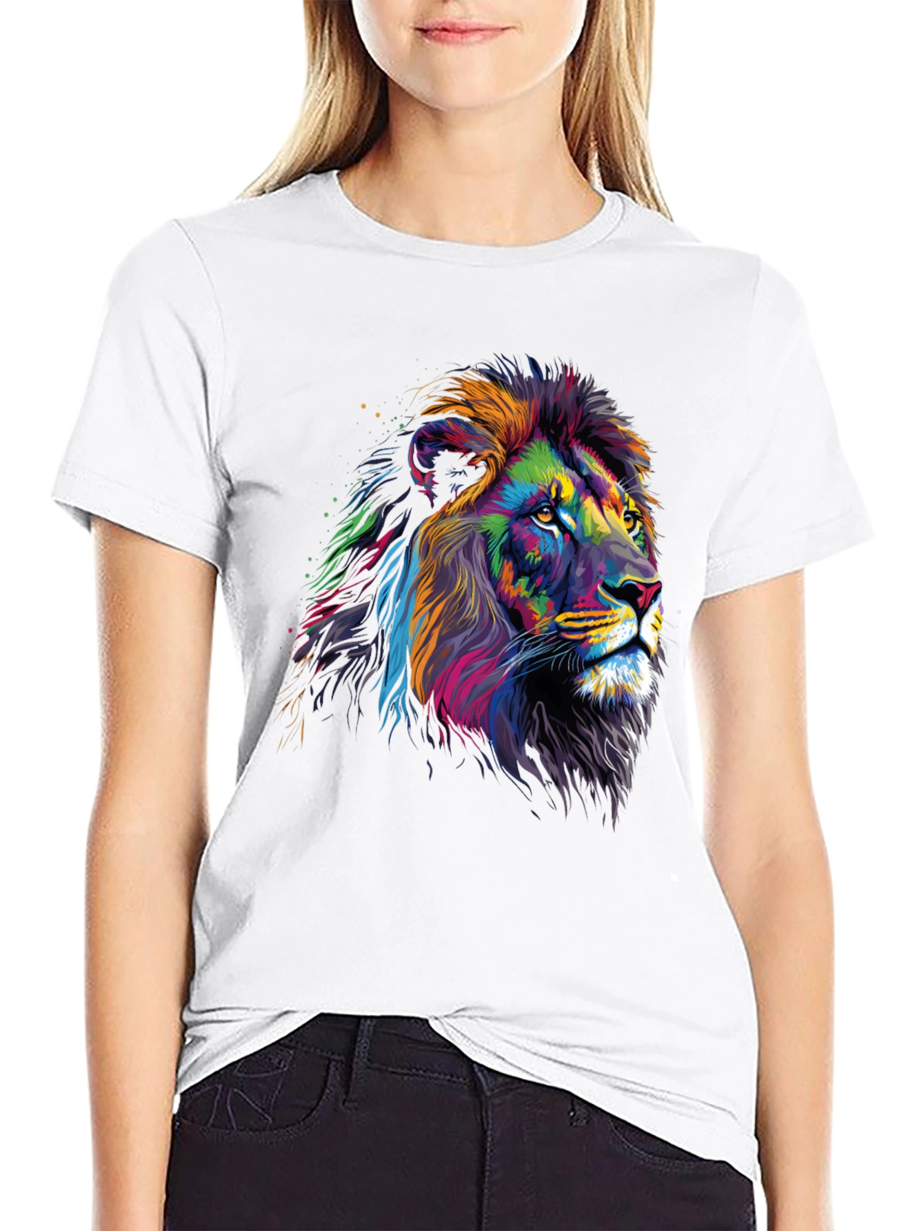 Black Vibrant Lion Graphic Tee - Bold Statement T-Shirt view 9