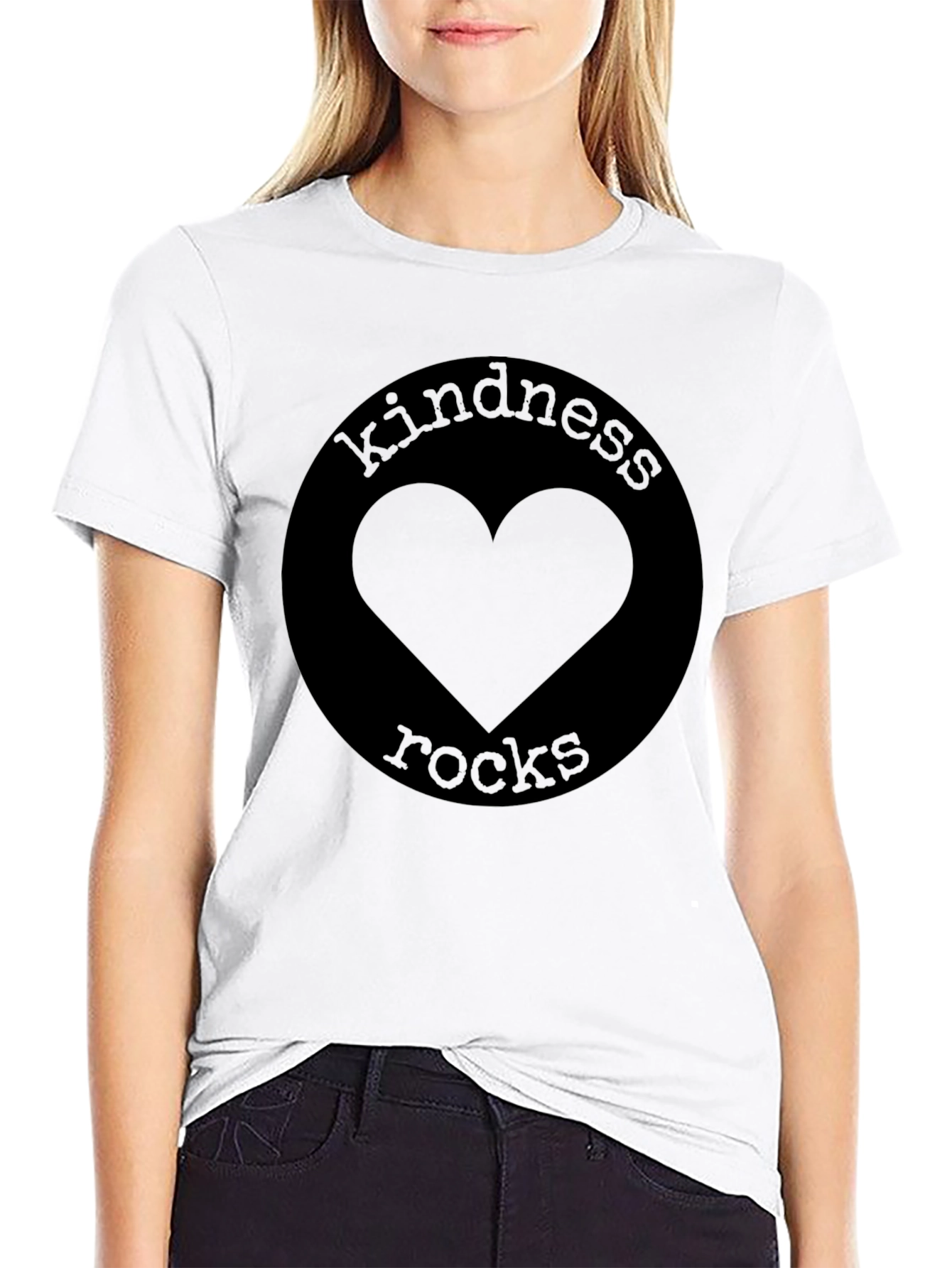 Black Kindness Rocks Graphic Tee - Black T-Shirt with Heart Design view 9