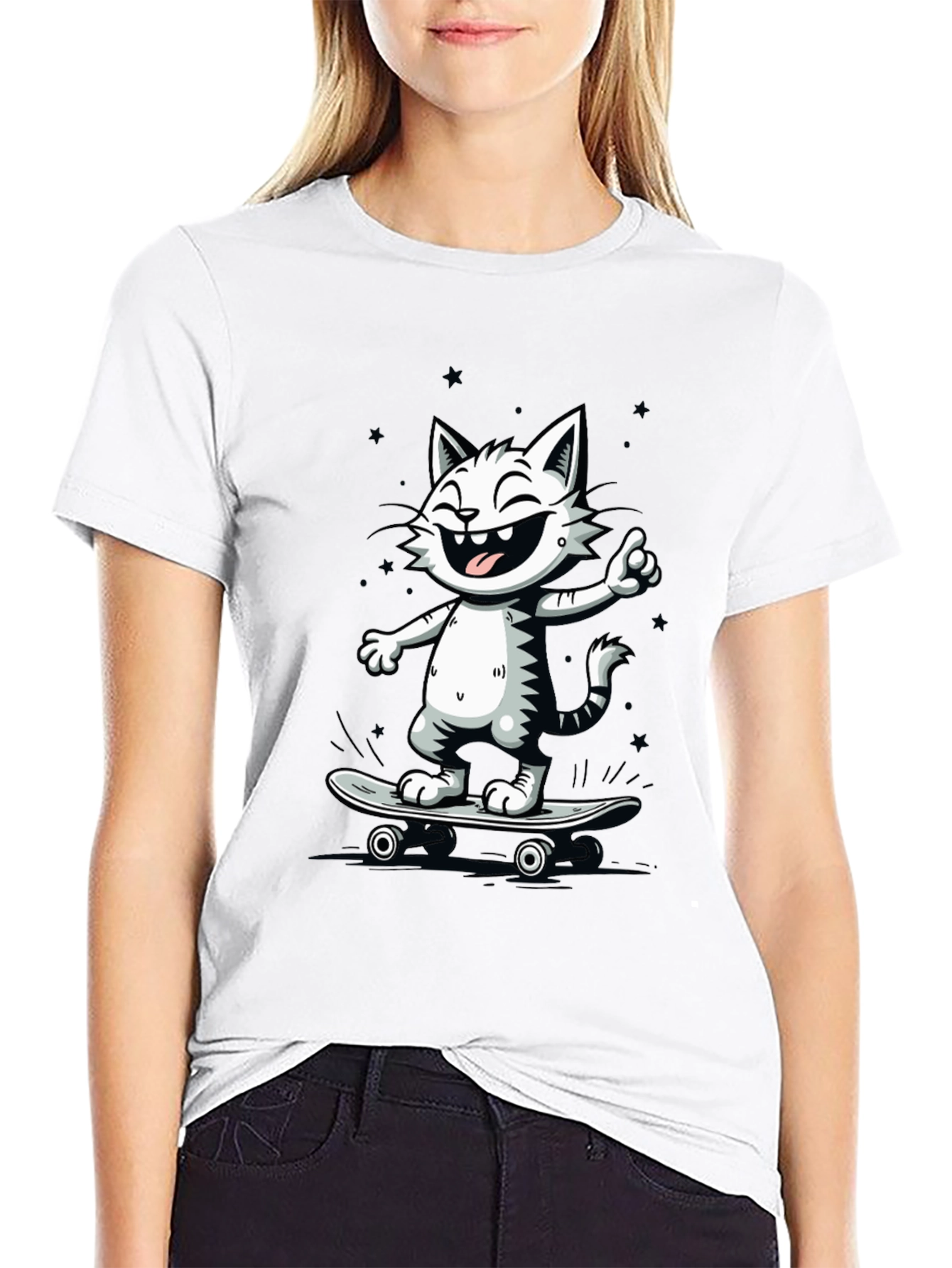 Black Cool Cat Skateboard T-Shirt - Black view 9