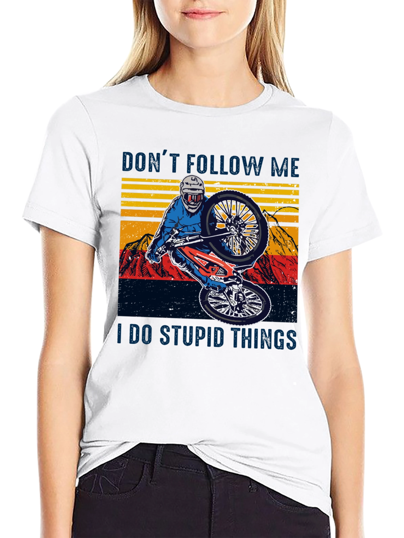 Black Funny Mountain Bike Graphic Tee - Don't Follow Me view 9