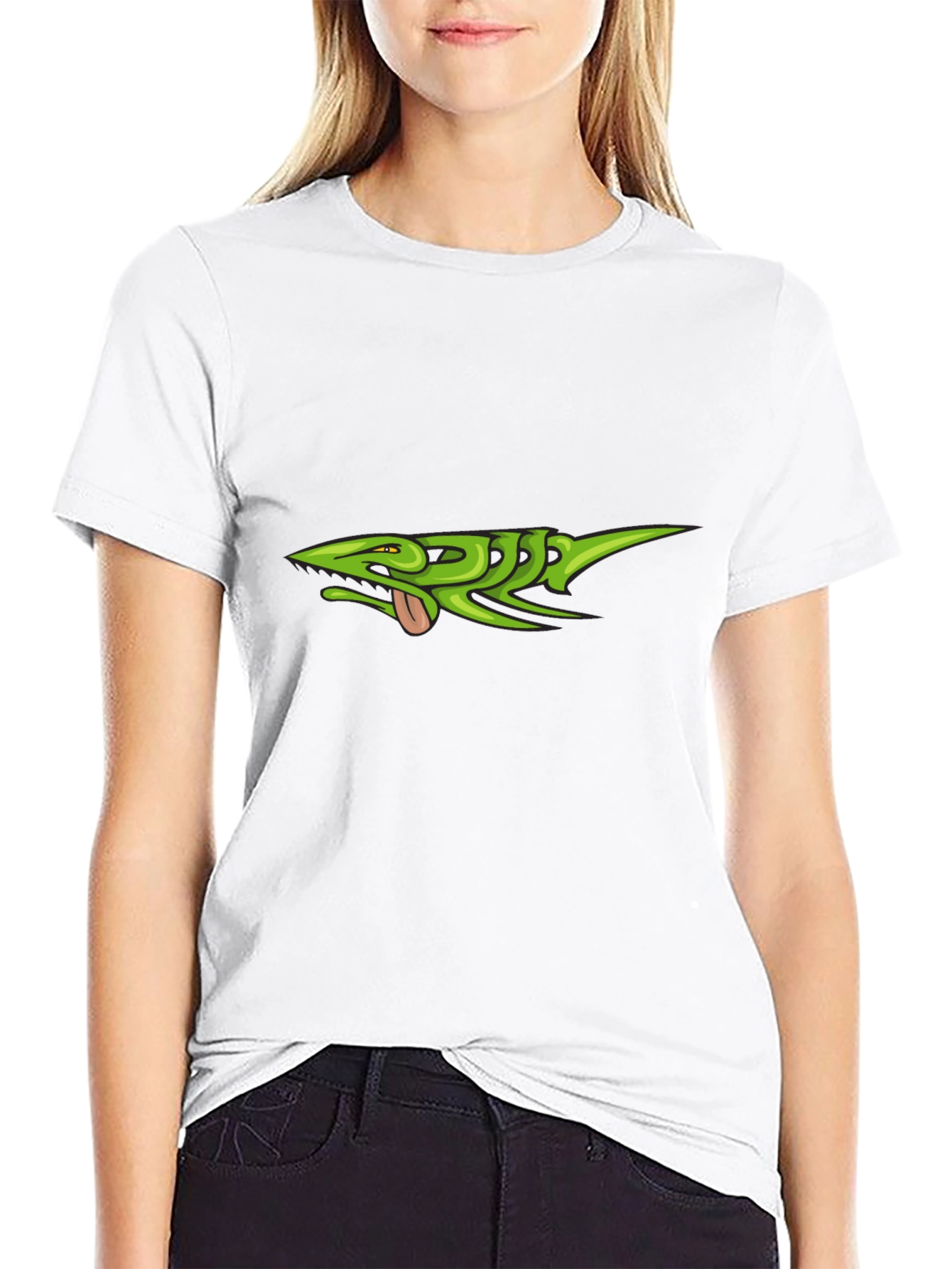 Black Green Lizard Graphic Black T-Shirt view 9