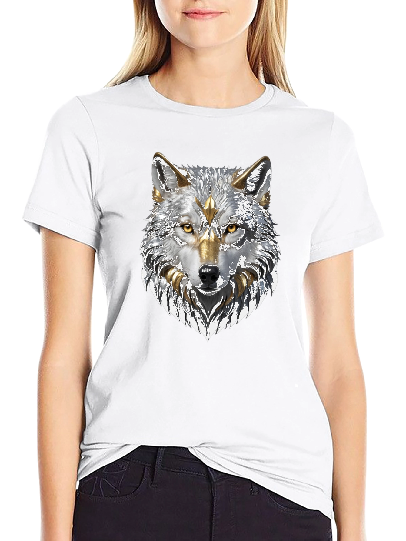 Black Wolf Graphic Tee - Silver and Gold Design view 9