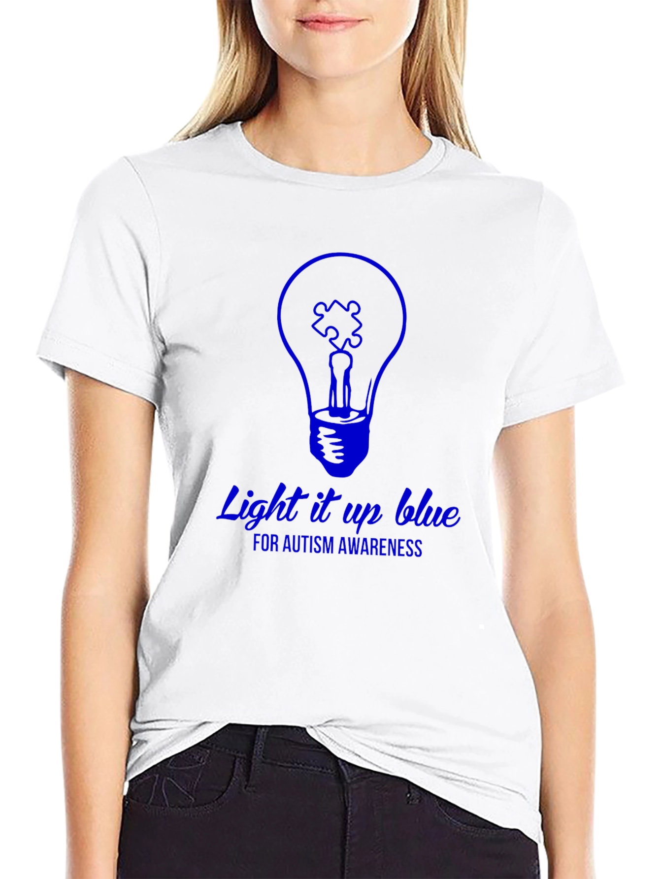 Black Autism Awareness Light it Up Blue Graphic T-Shirt view 9