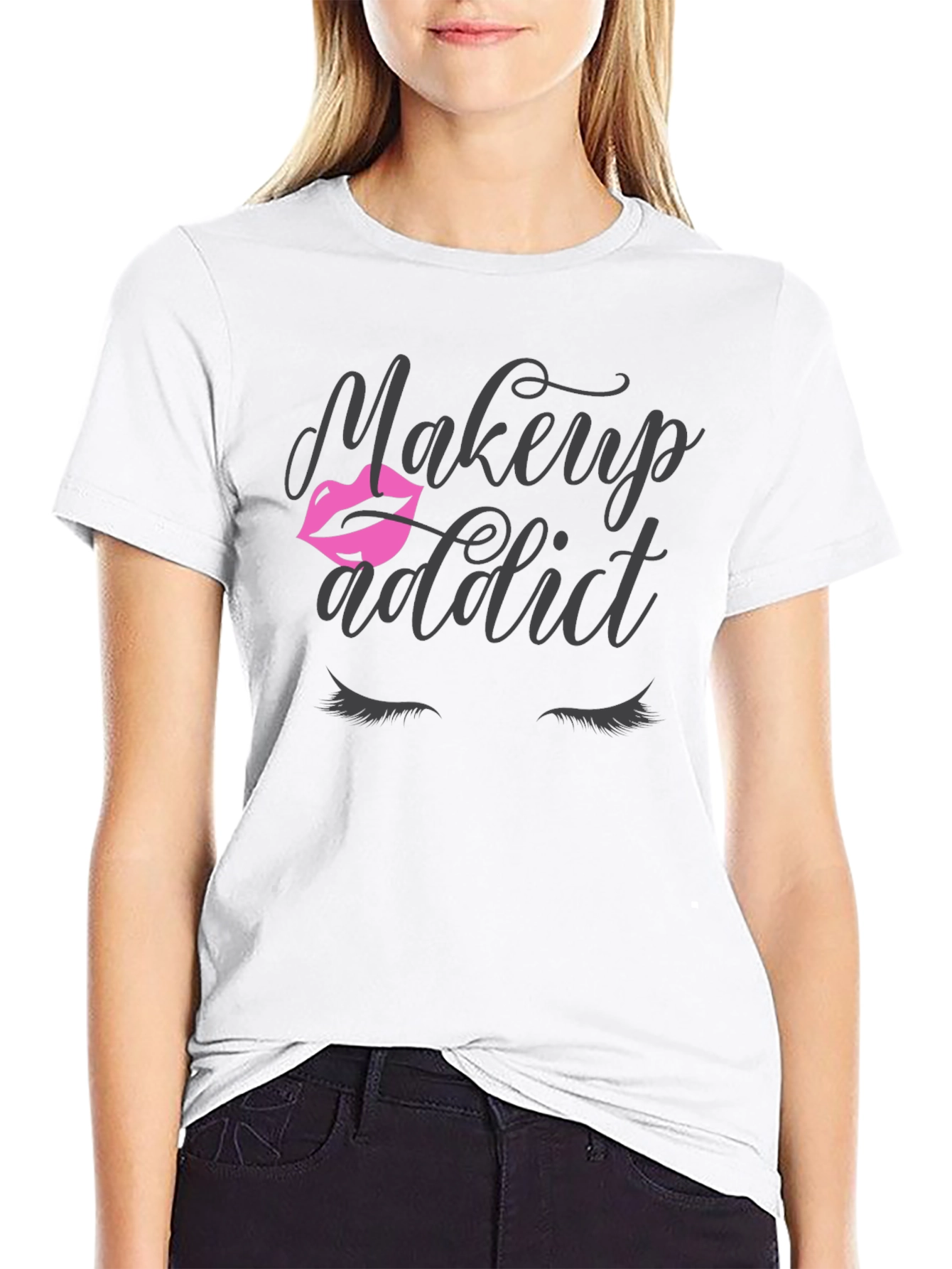 Black Makeup Addict Graphic T-Shirt view 9