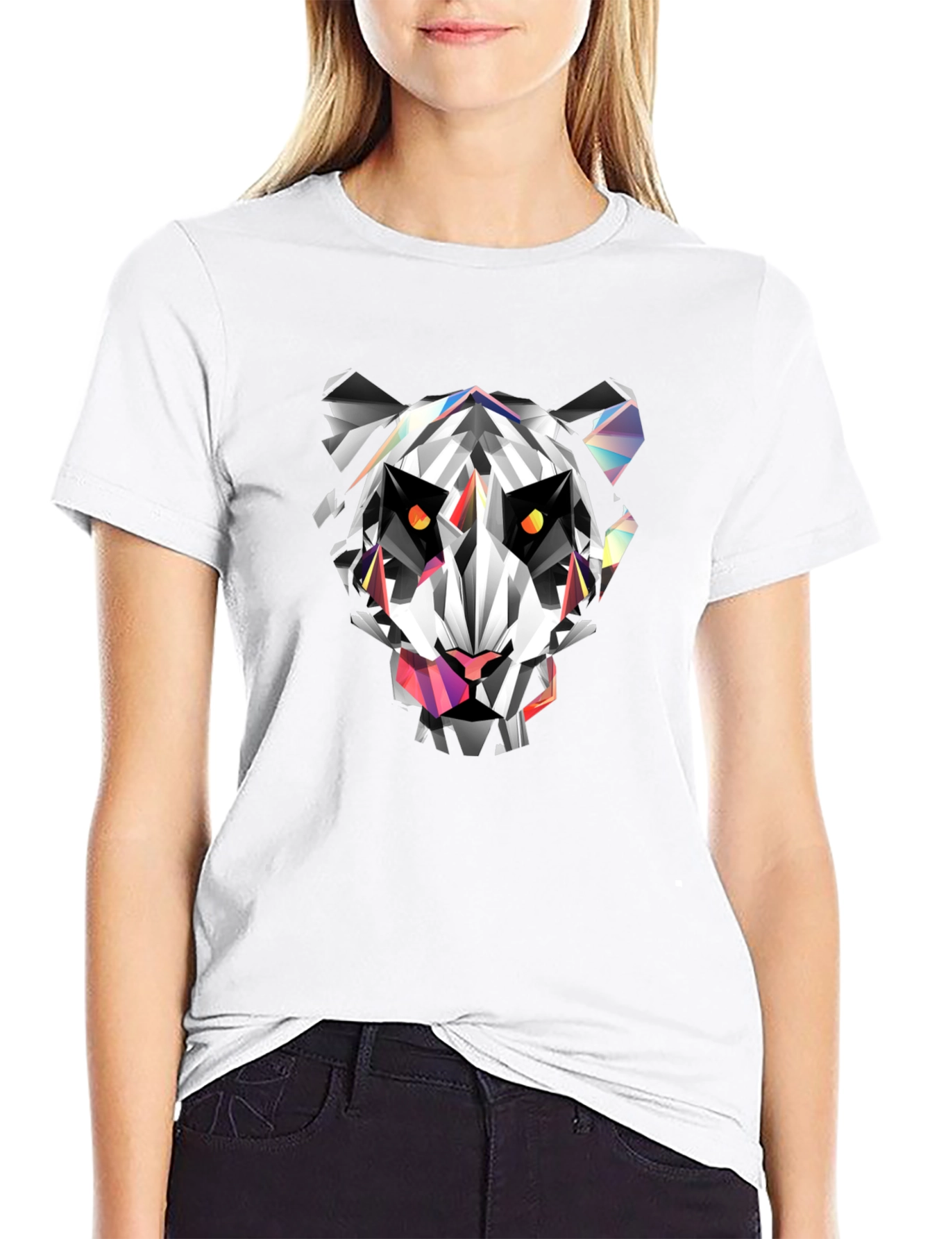 Black Geometric Panda Graphic Tee - Black Cotton Blend view 9
