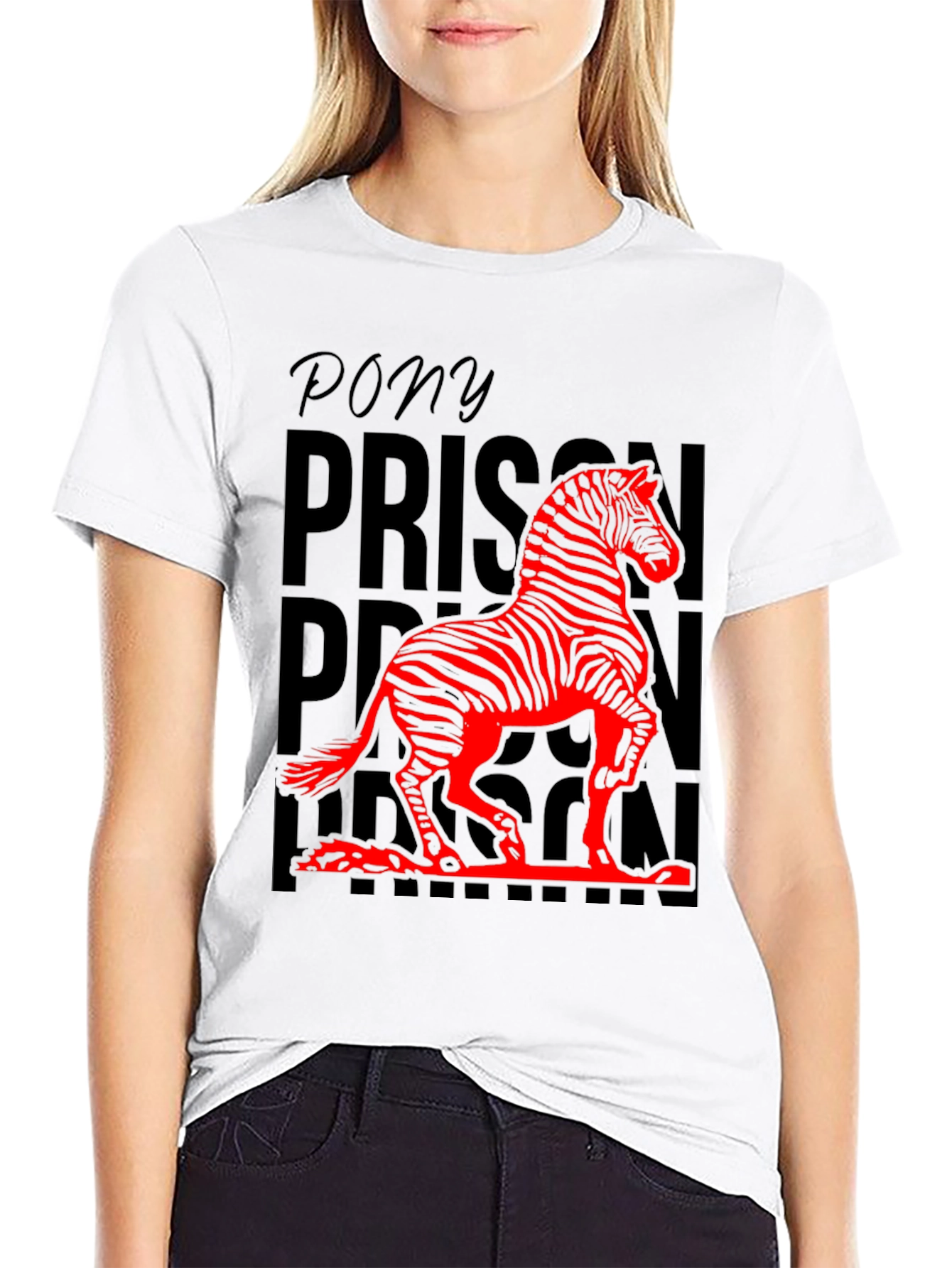 Black Pony Prison Zebra Graphic Tee - Unique Animal Design T-Shirt view 9