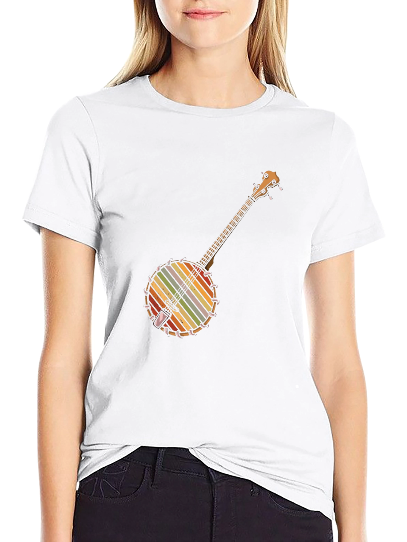 Black Retro Banjo Music T-Shirt view 9