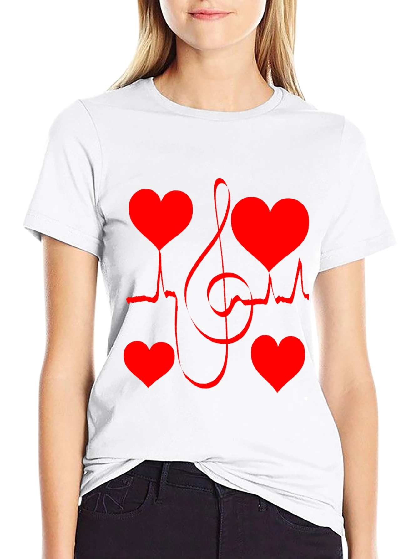 Black Heartbeat Music Note Graphic Tee view 9