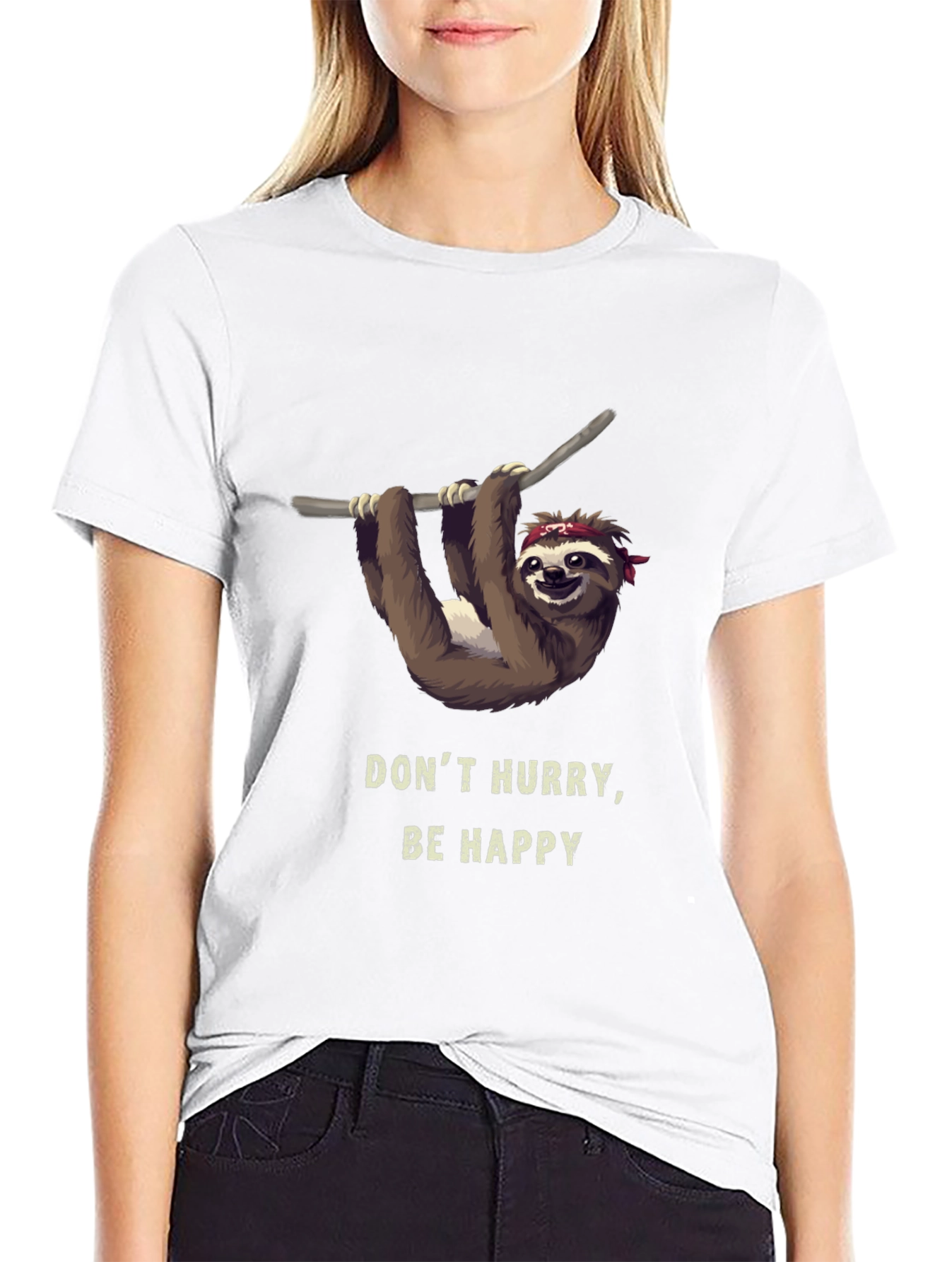 Black Don't Hurry, Be Happy Sloth T-Shirt view 9