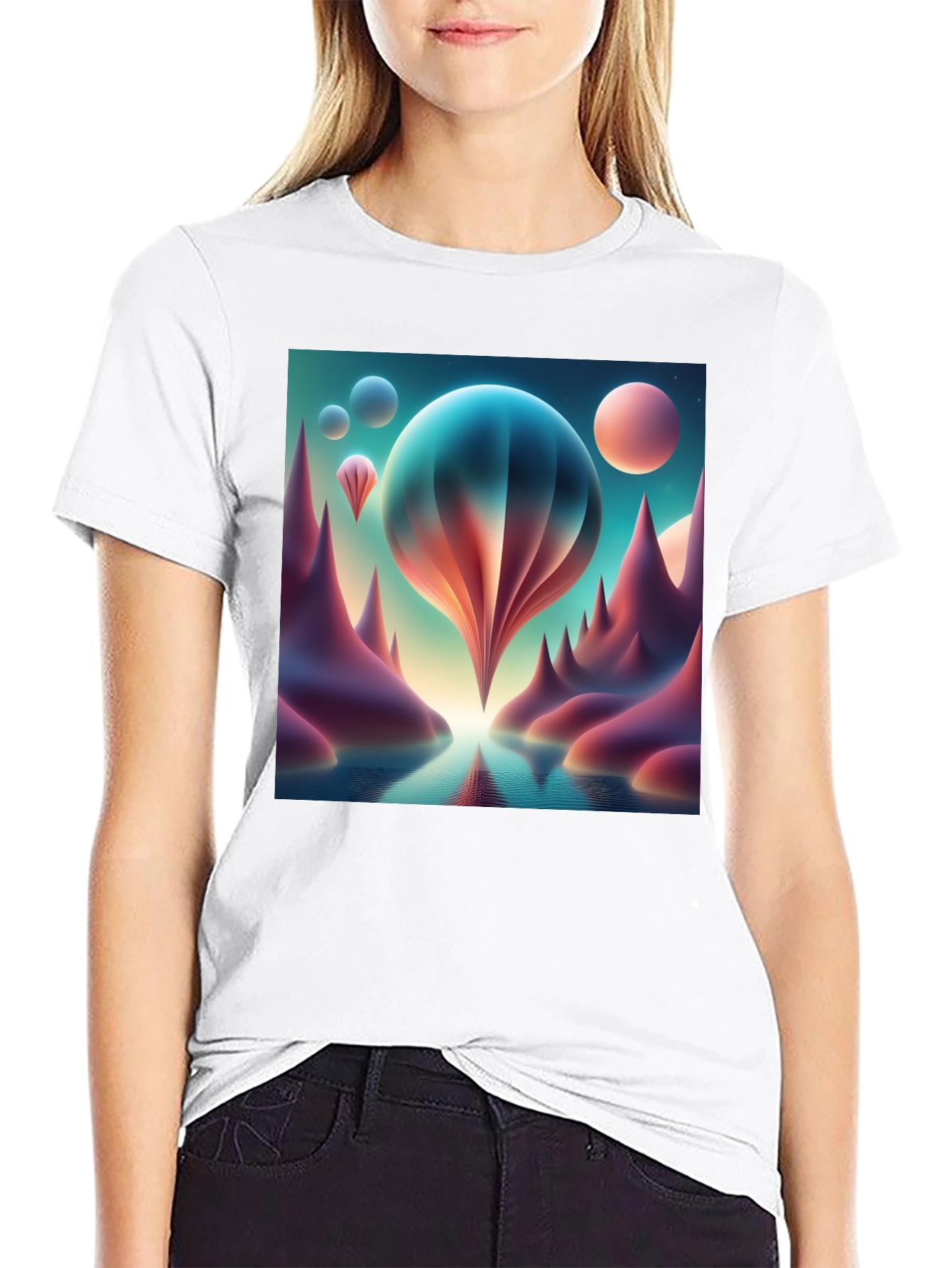 Black Surreal Landscape Graphic Tee view 9