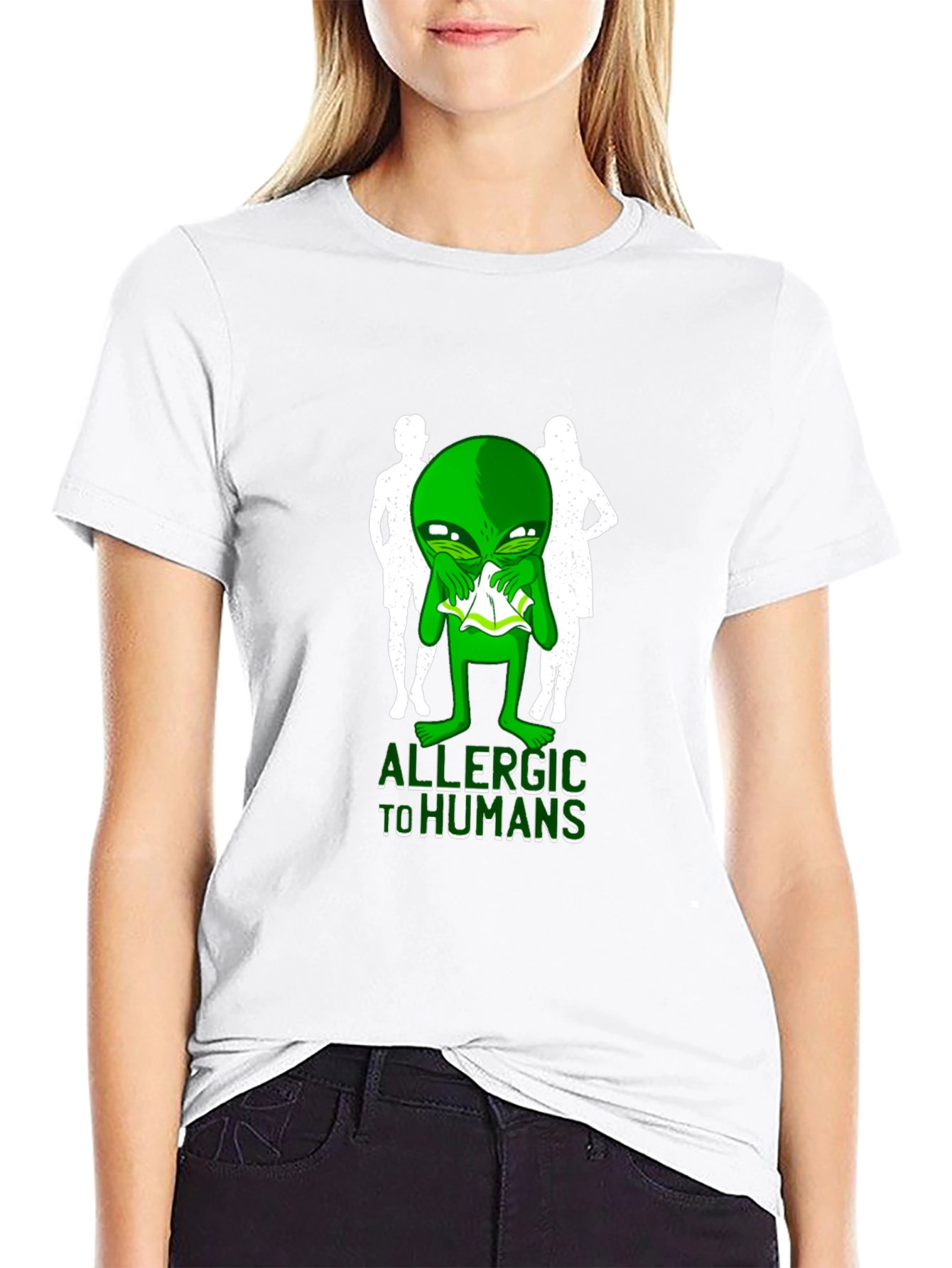 Black Allergic to Humans Alien Graphic Tee view 9