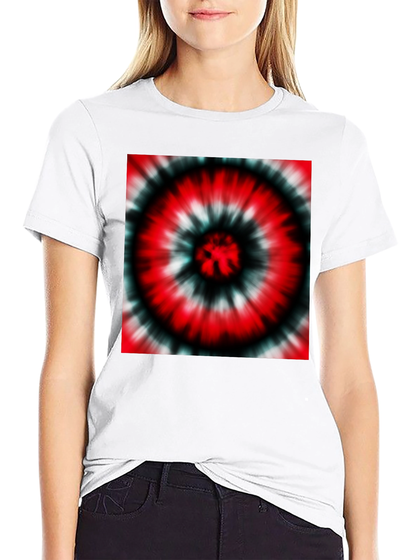 Black Red Tie-Dye Graphic Black T-Shirt view 9