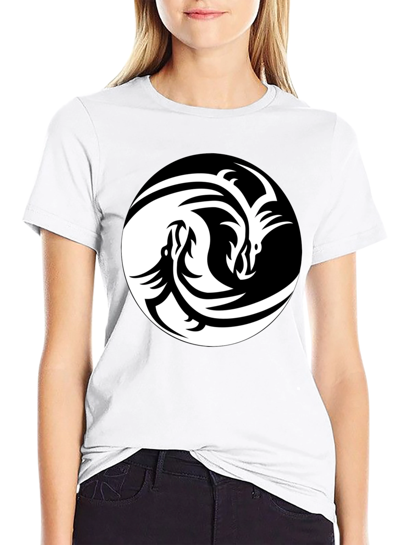 Black Yin Yang Dragon Graphic Tee - Black view 9