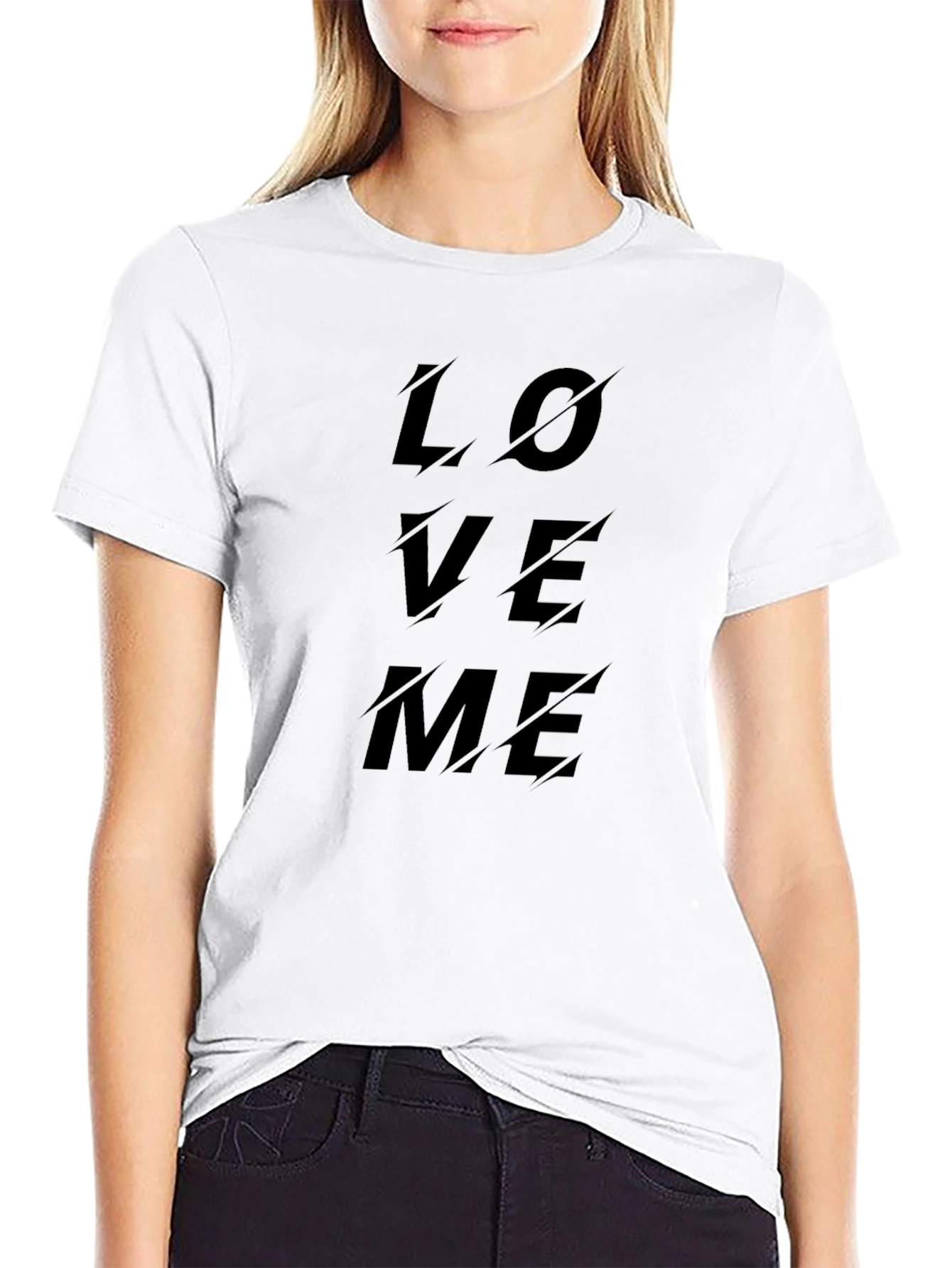 Black Love Me Graphic Print Black T-Shirt view 9