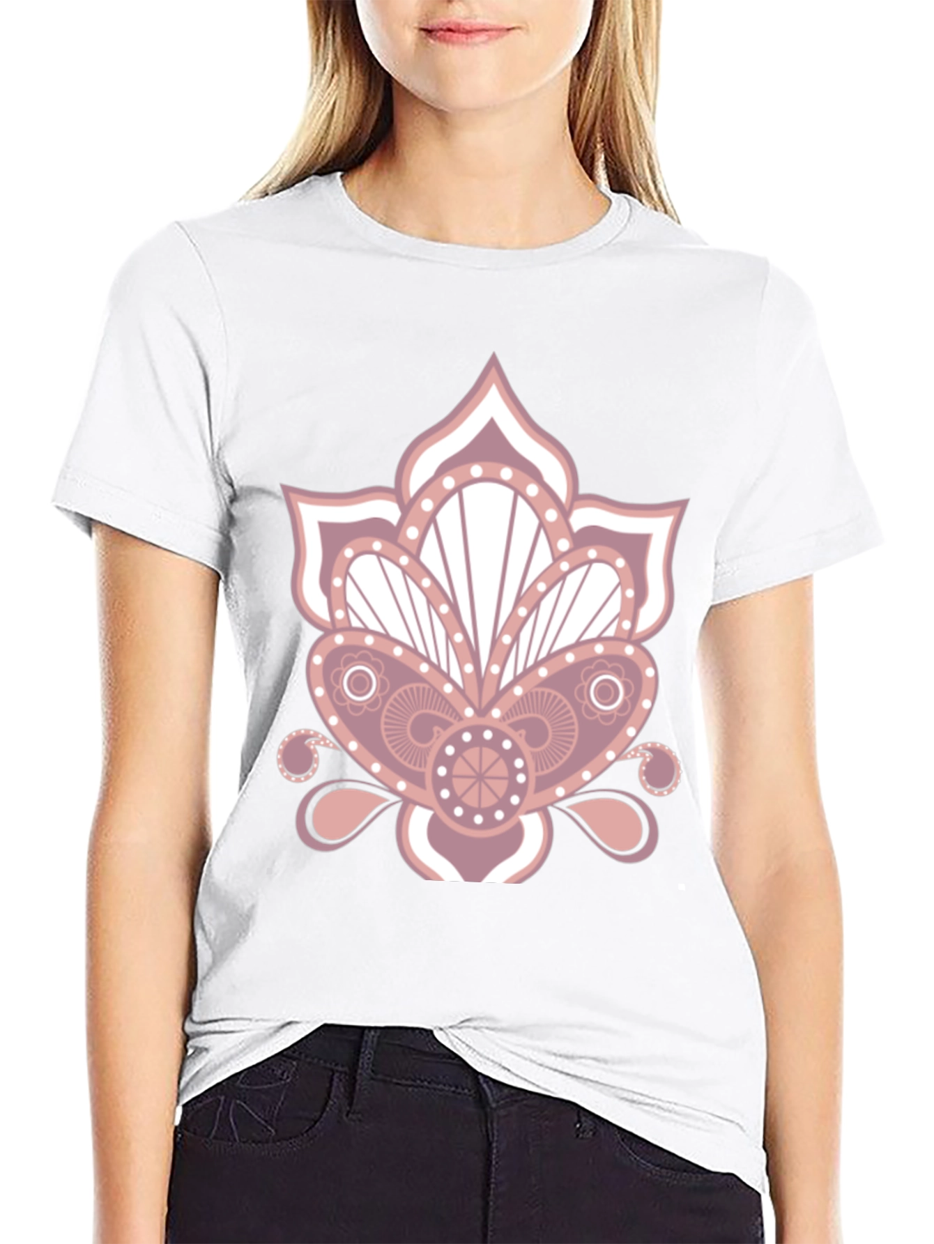 Black Floral Mandala Graphic Print Black T-Shirt view 9