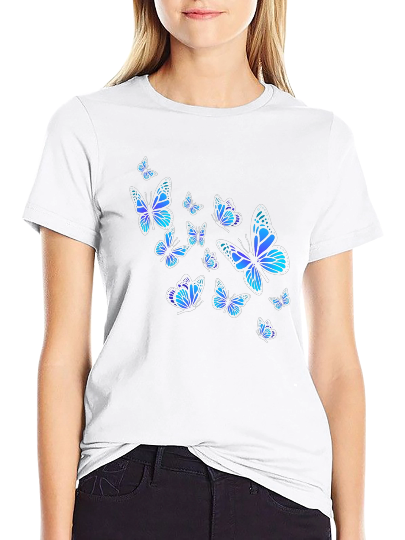 Black Butterfly Print Black T-Shirt view 9