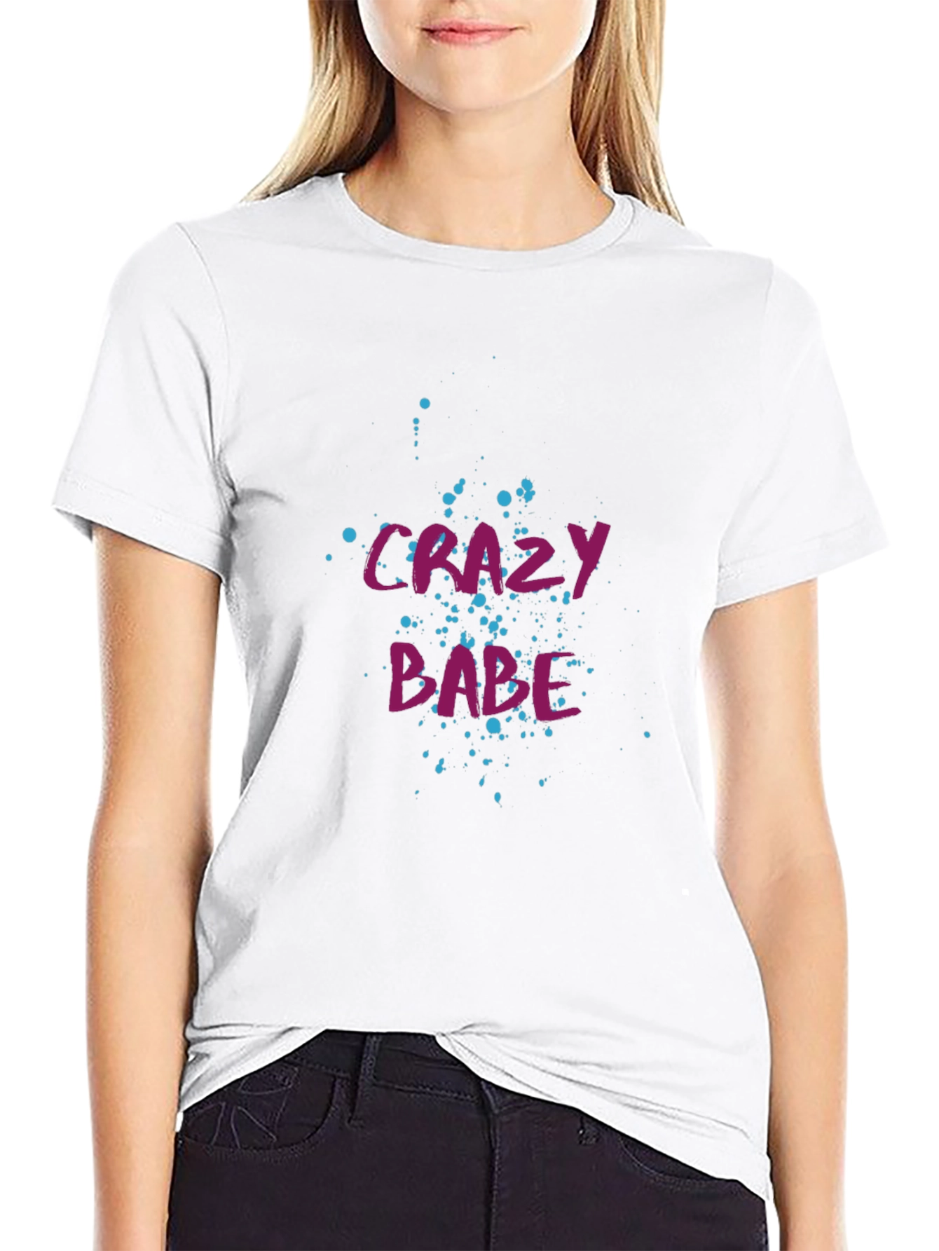Black Crazy Babe Graphic Tee - Black Cotton T-Shirt view 9
