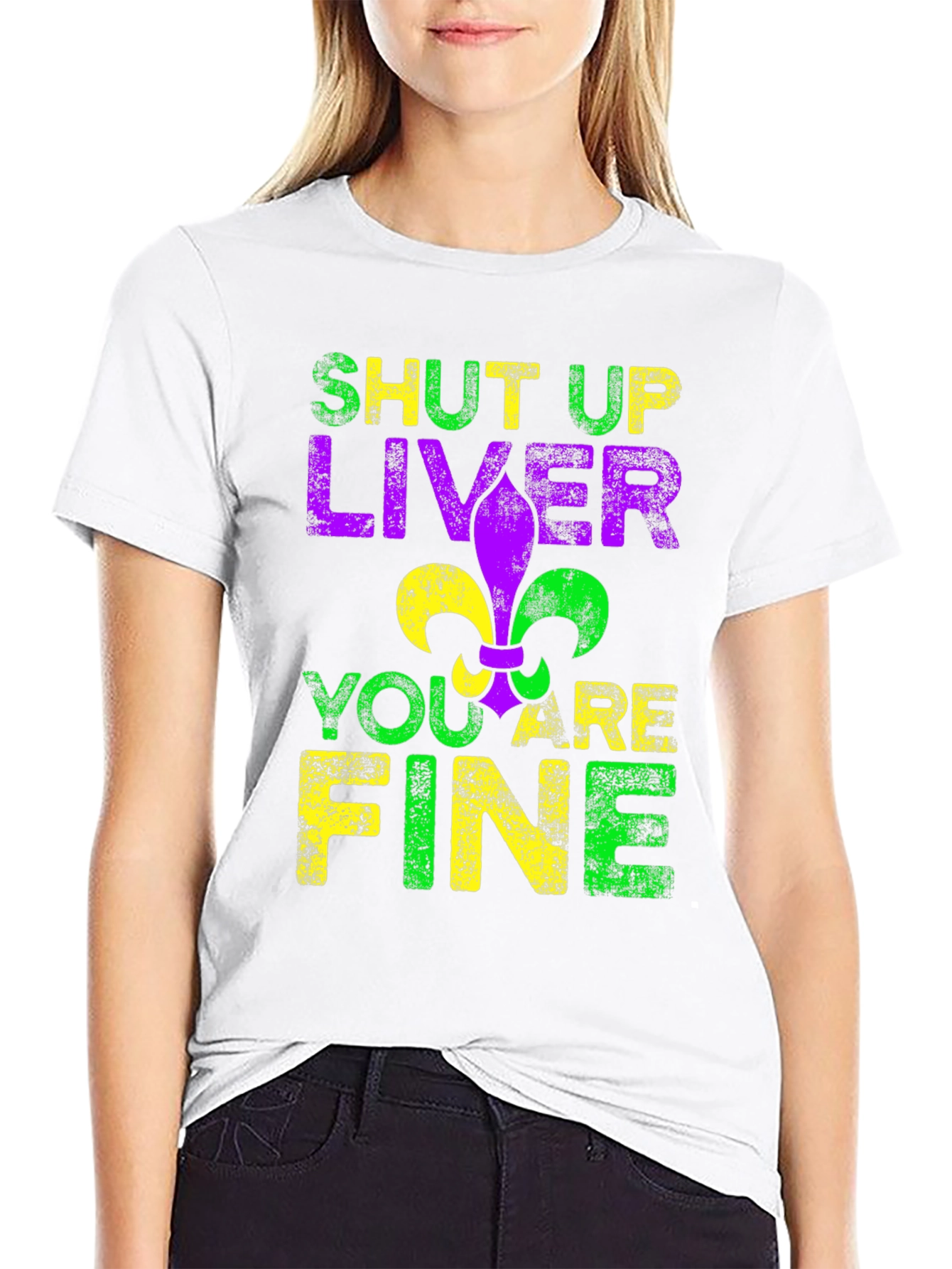 Black Funny Shut Up Liver T-Shirt, Mardi Gras Fleur de Lis Graphic Tee view 9