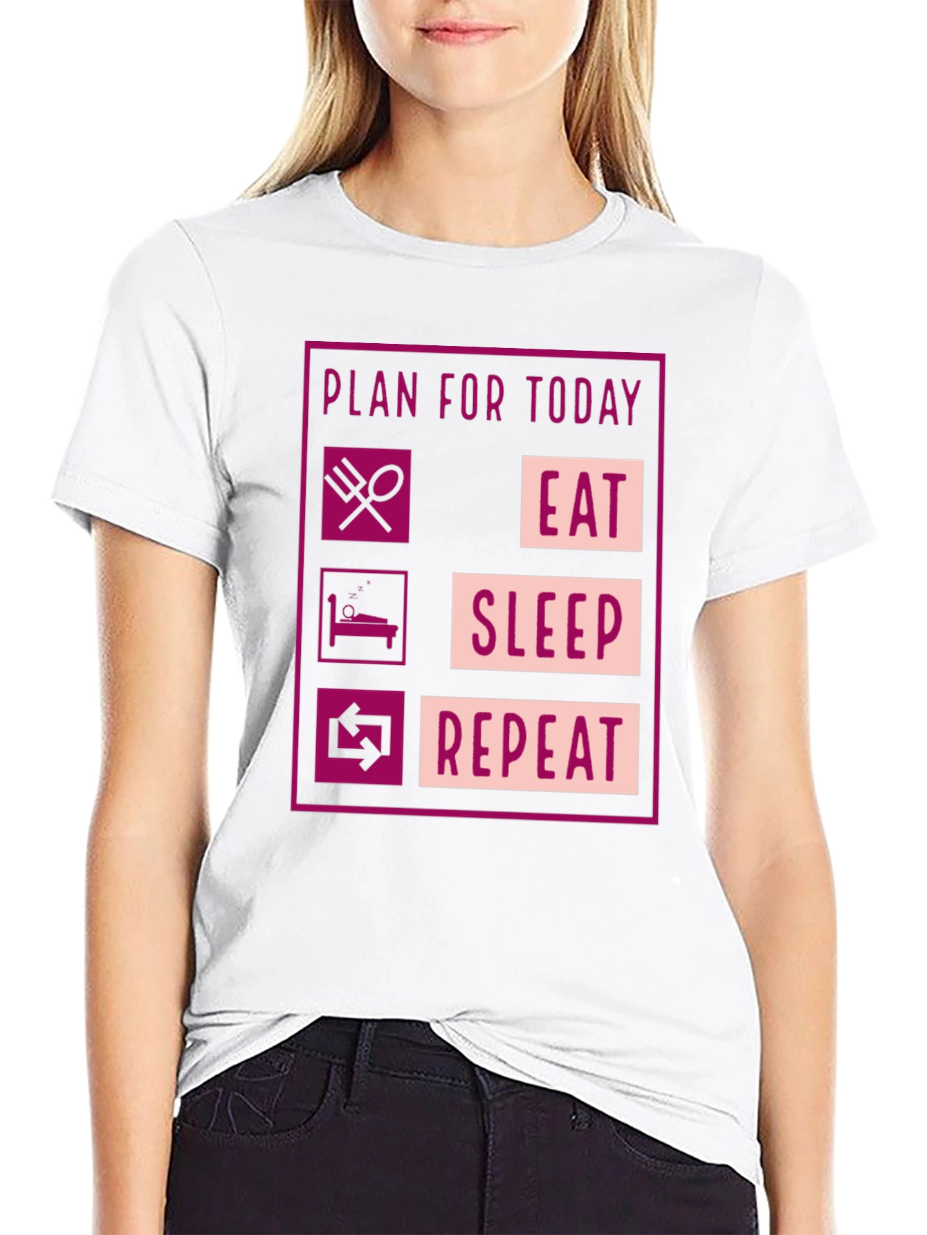 Black Eat Sleep Repeat Graphic Tee - Funny Daily Plan Shirt view 9