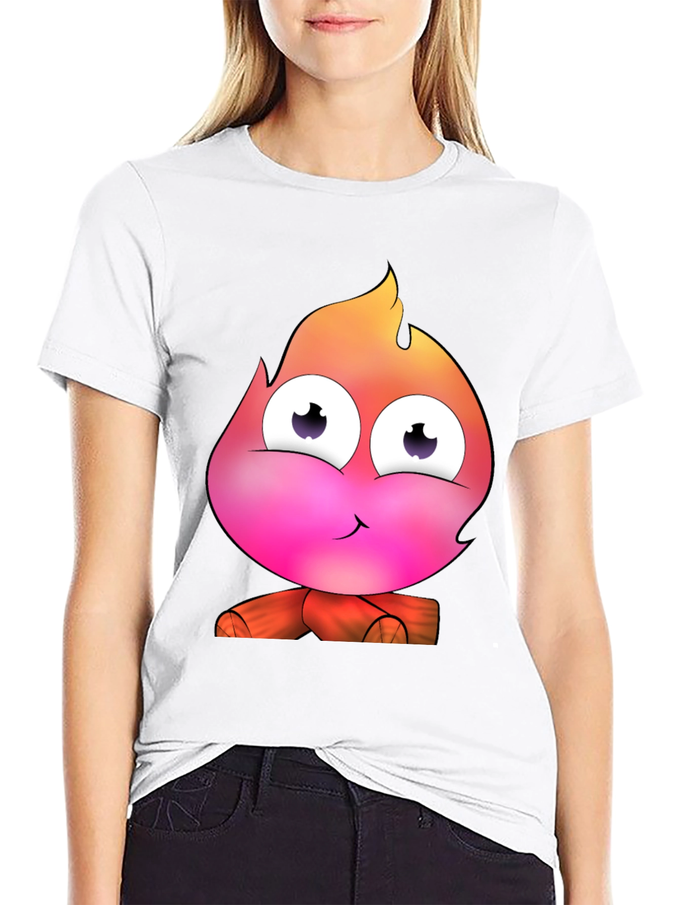 Black Cartoon Fire Character Graphic Tee - Black T-Shirt view 9