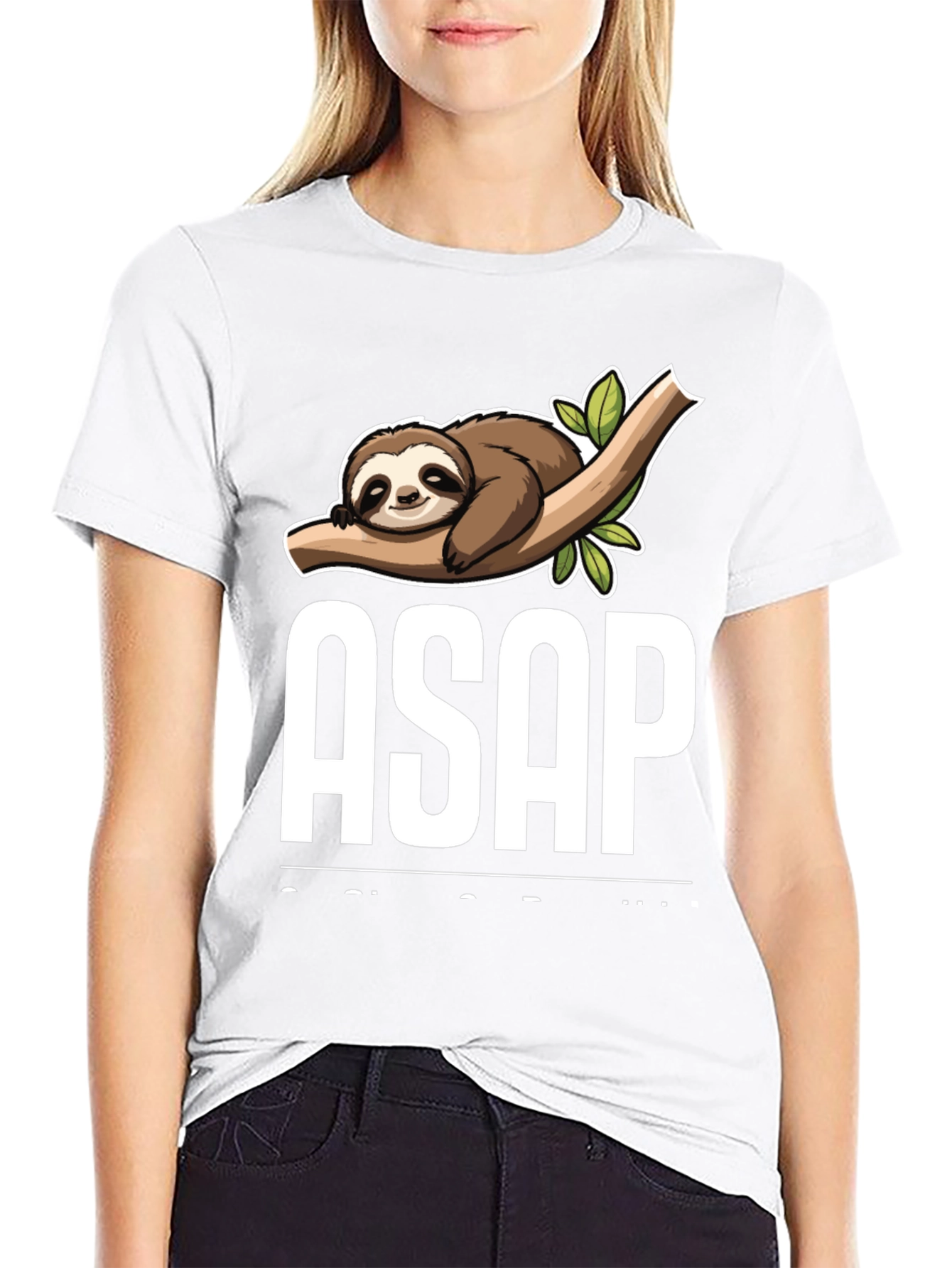 Black Funny Sloth ASAP T-Shirt - Lazy Humor Tee view 9