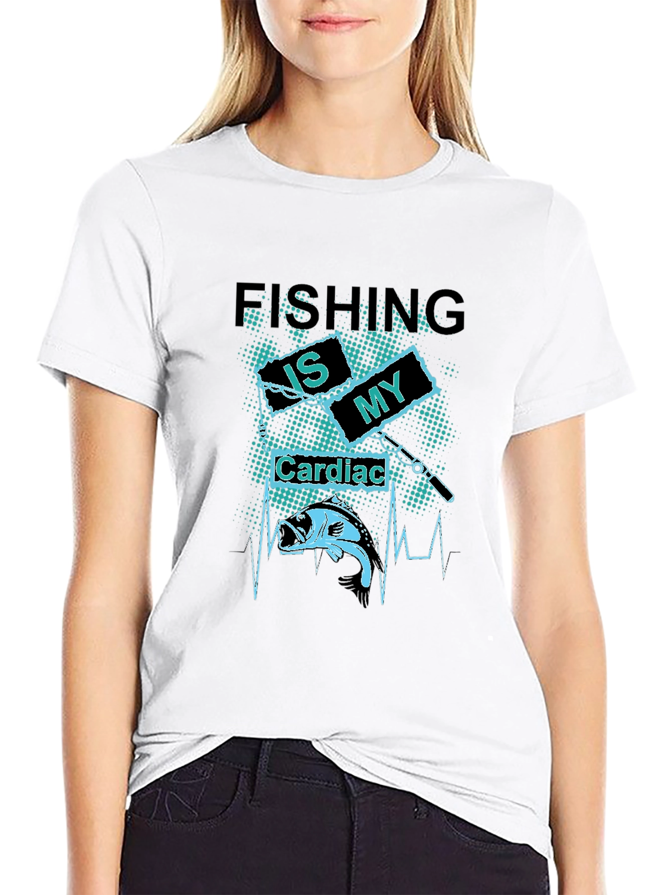 Black Fishing Is My Cardiac T-Shirt - Bass Fisherman Tee view 9