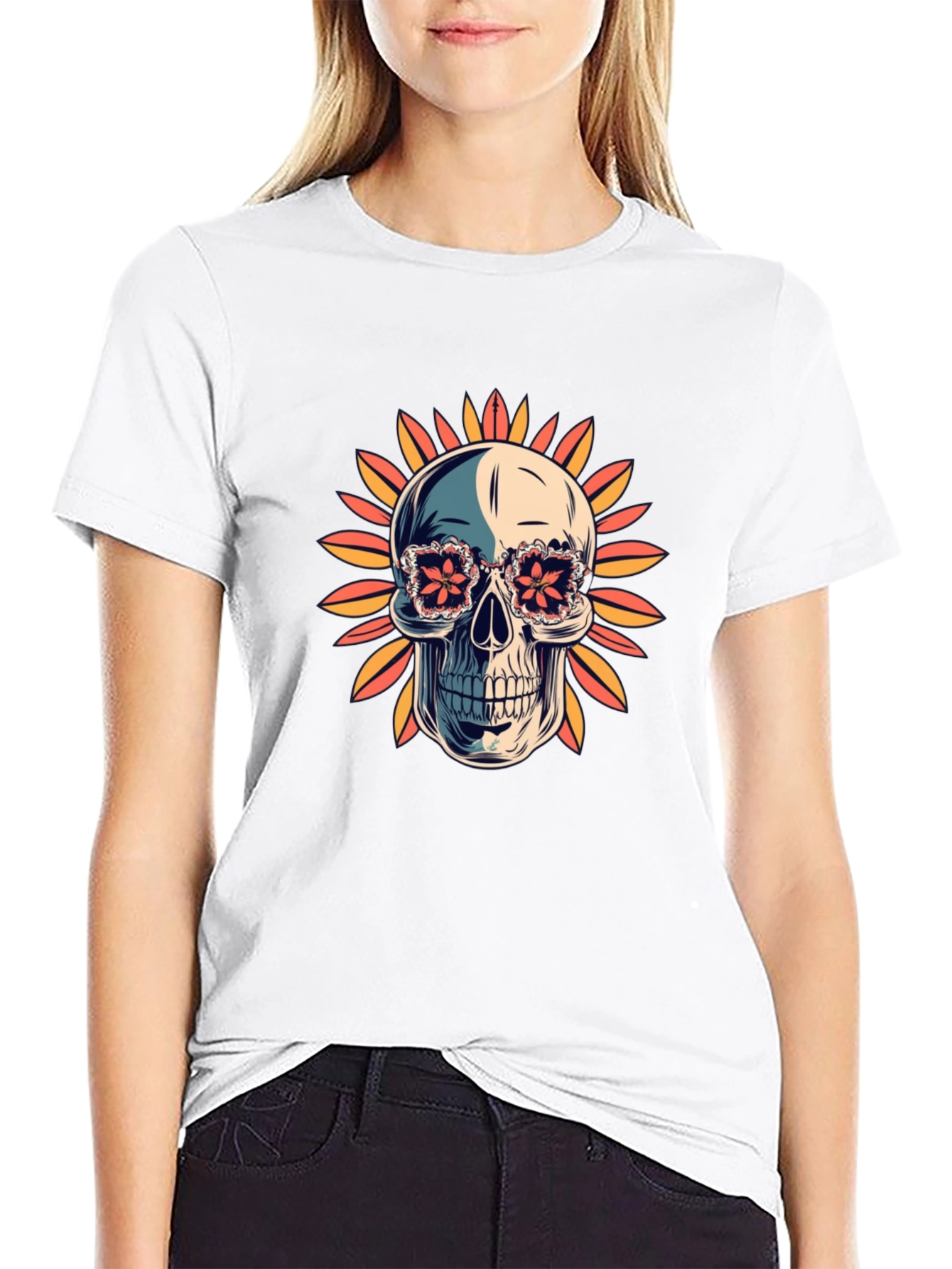 Black Skull in Floral Glasses T-Shirt view 9