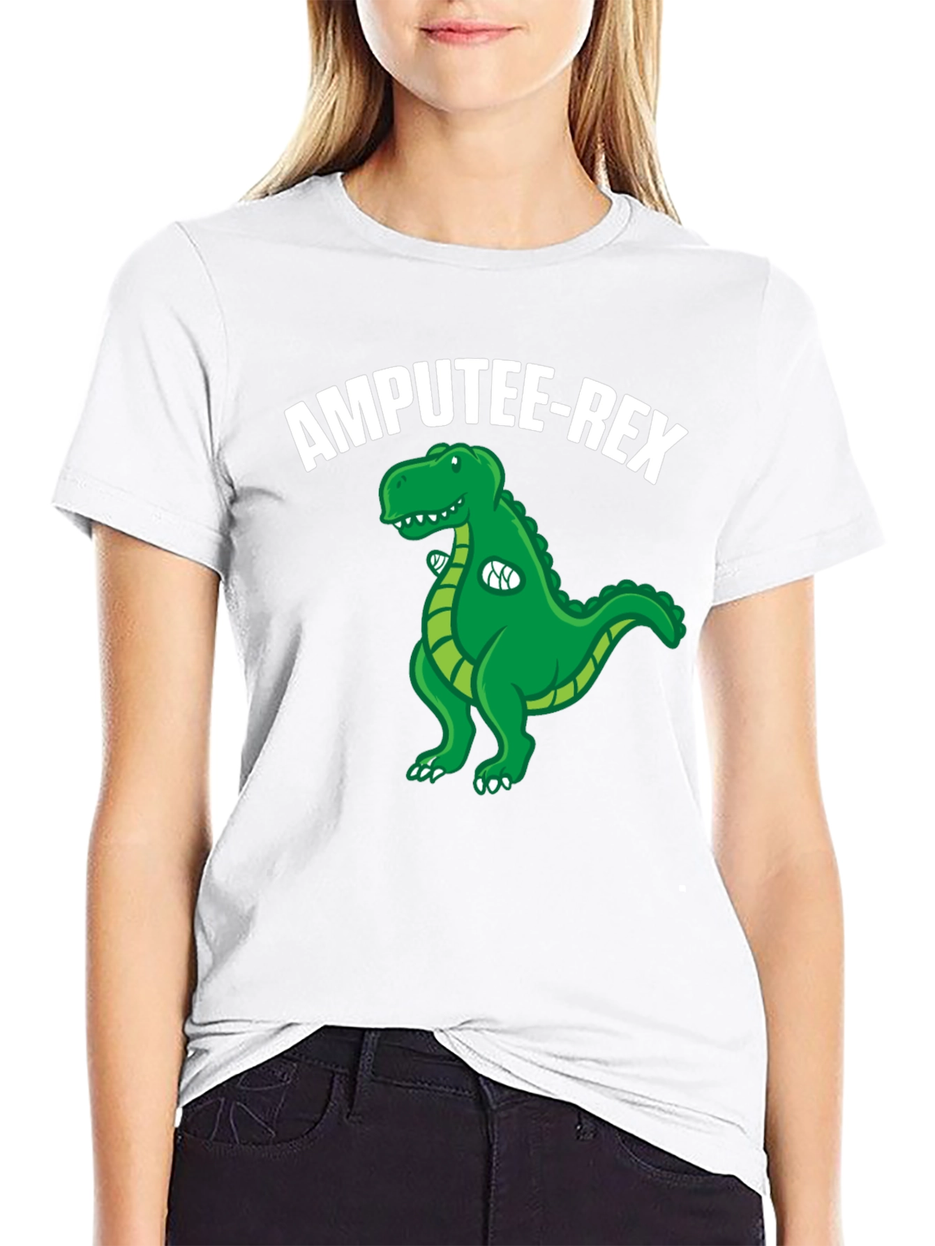 Black Amputee-Rex T-Shirt: Funny Dinosaur Graphic Tee view 9