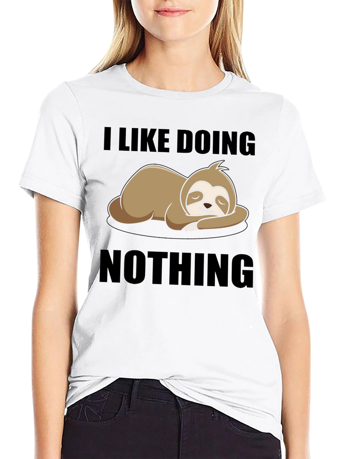Black Lazy Sloth Tee: I Like Doing Nothing T-Shirt view 9