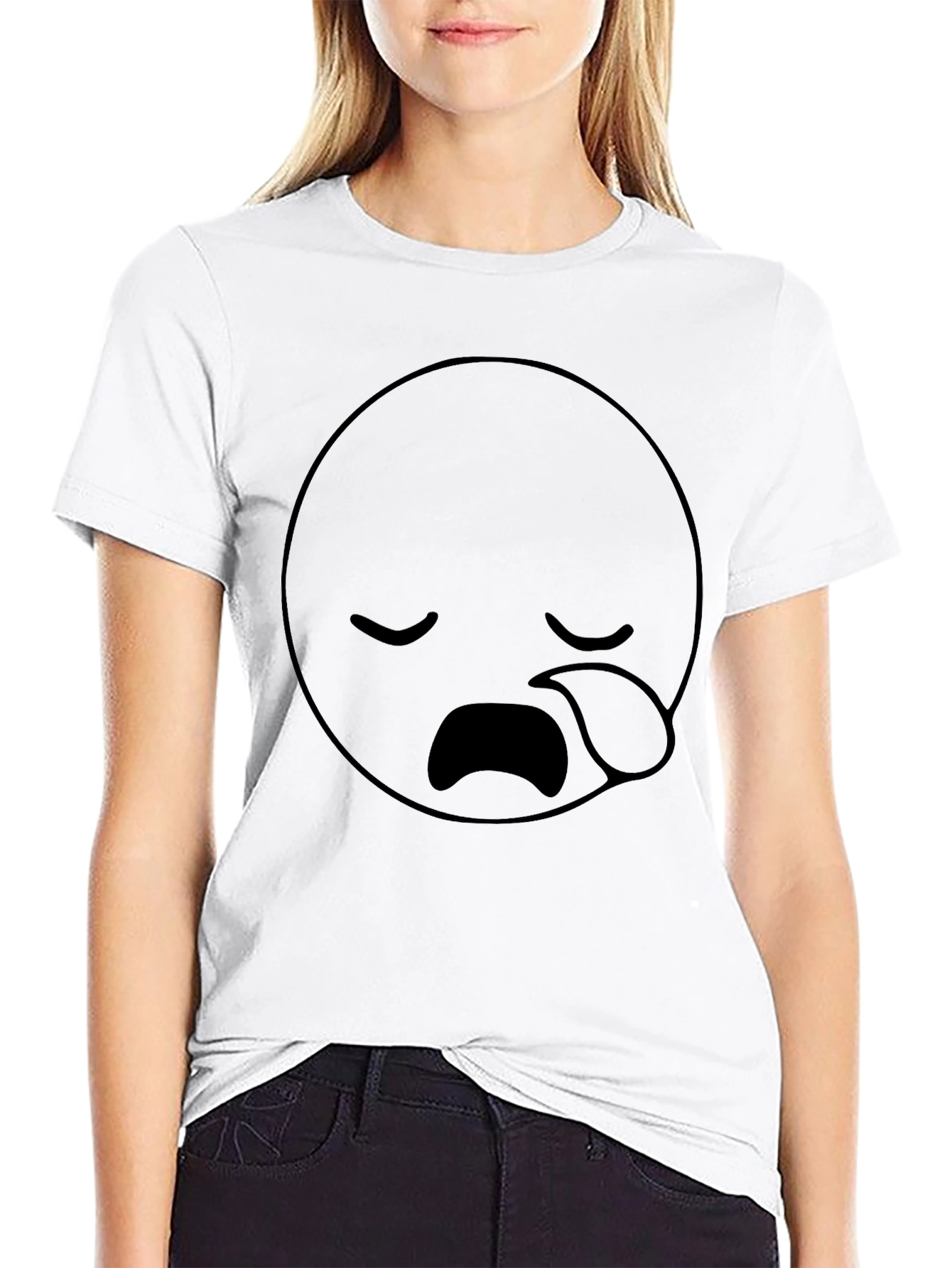 Black Sad Face Emoji Graphic Black T-Shirt view 9
