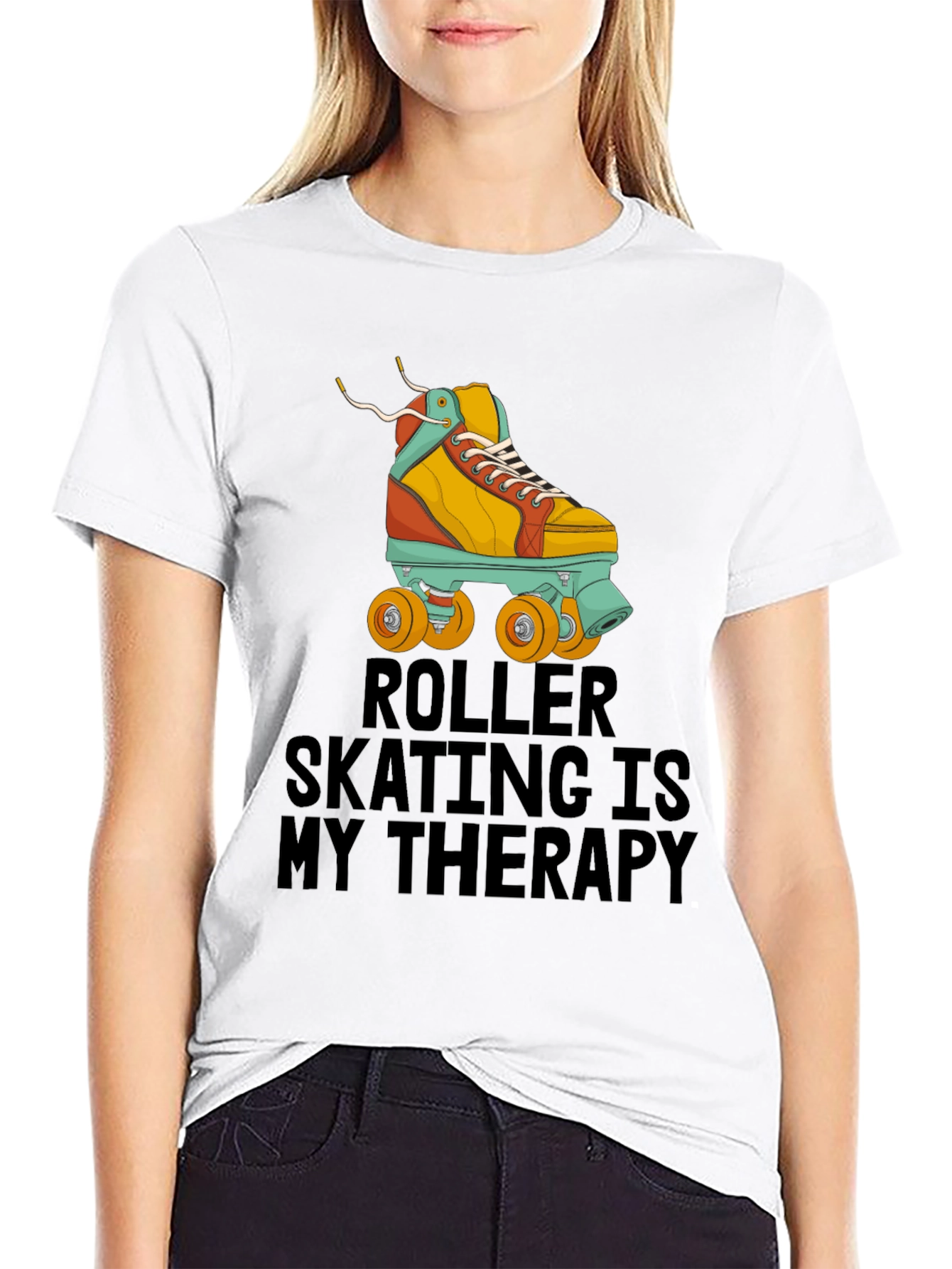 Black Roller Skating Therapy T-Shirt - Cool Retro Design view 9