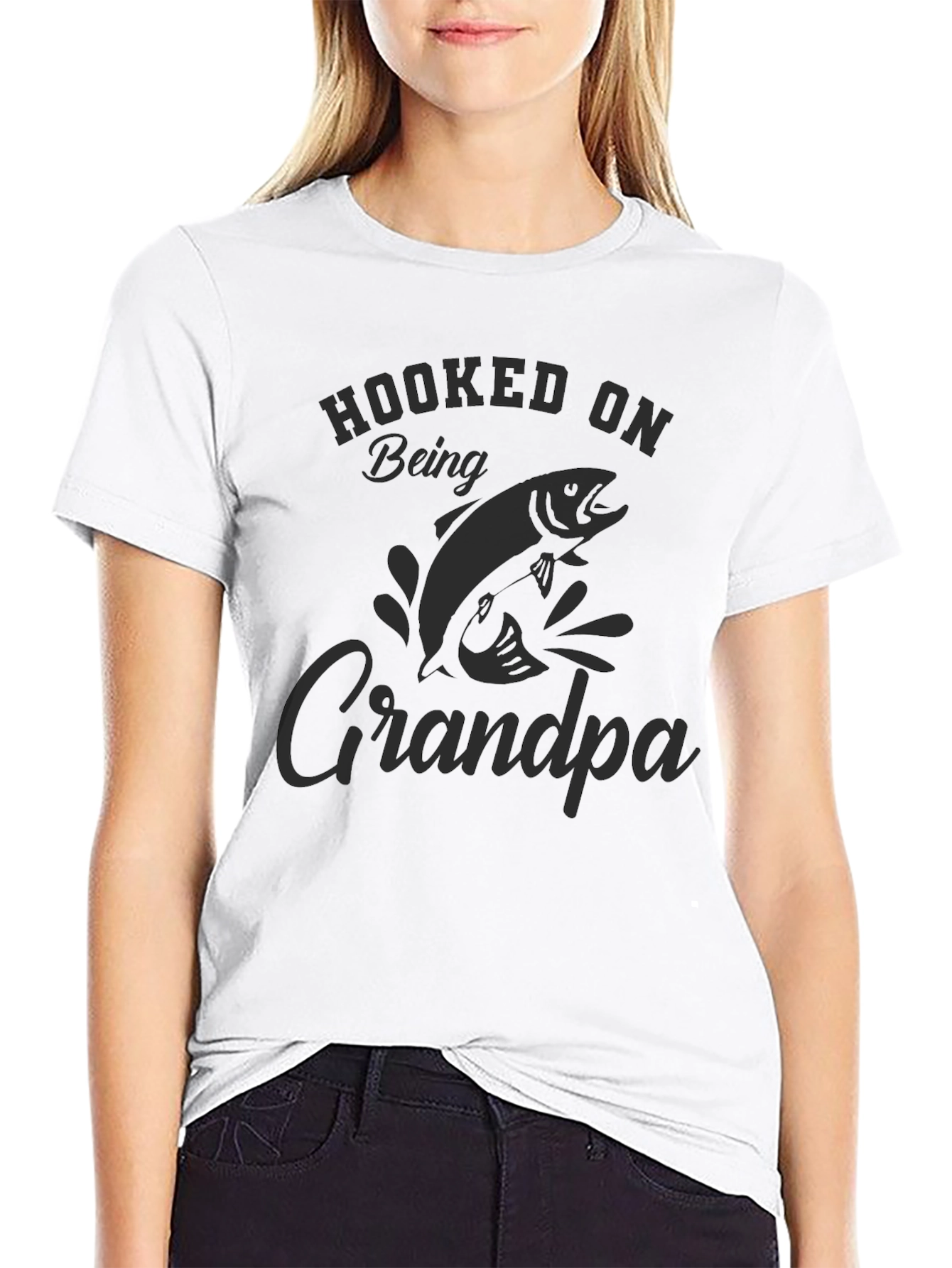 Black Hooked on Being Grandpa T-Shirt - Fishing Lover Gift view 9
