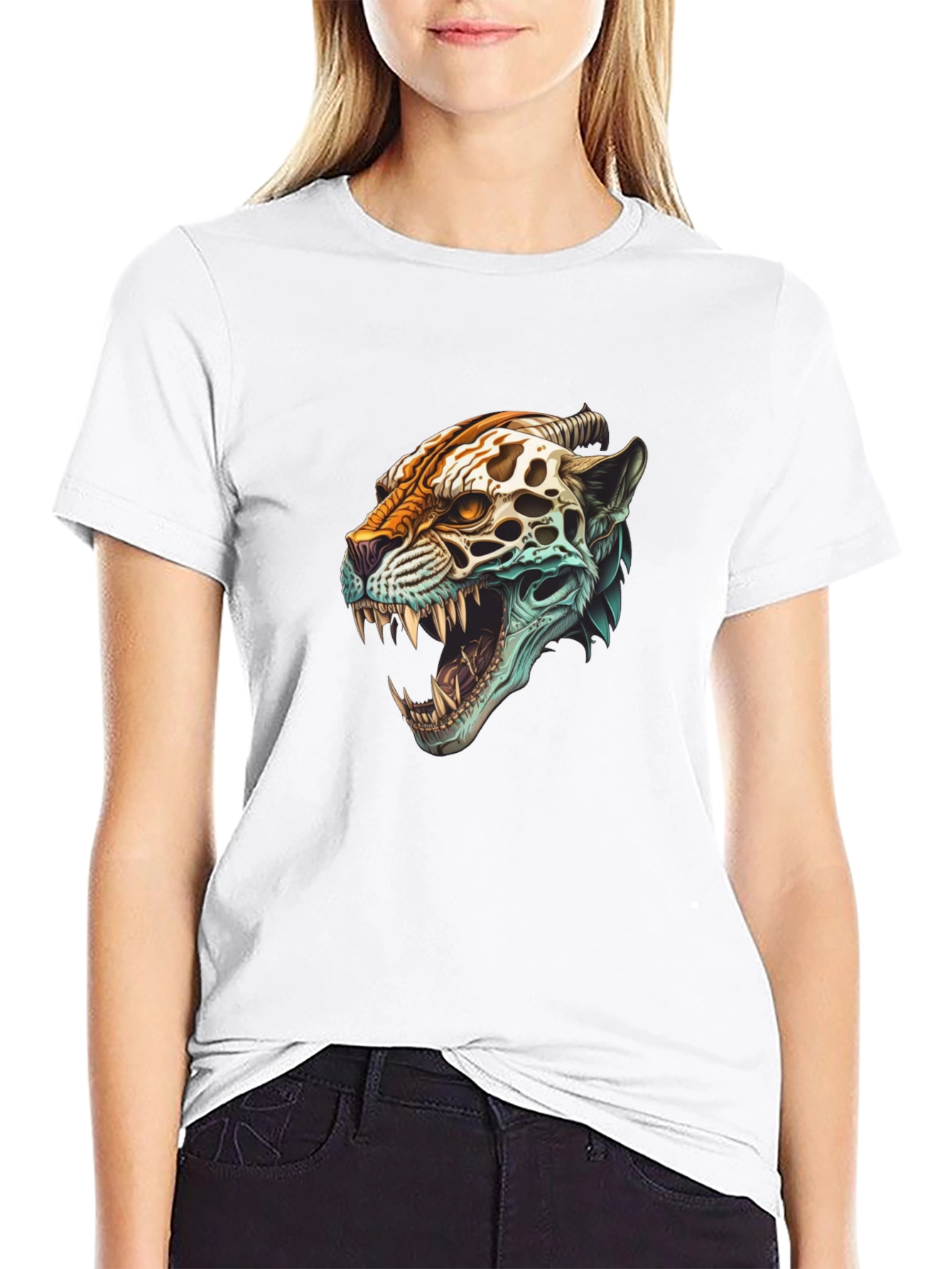 Black Jaguar Skull Graphic Print T-Shirt view 9