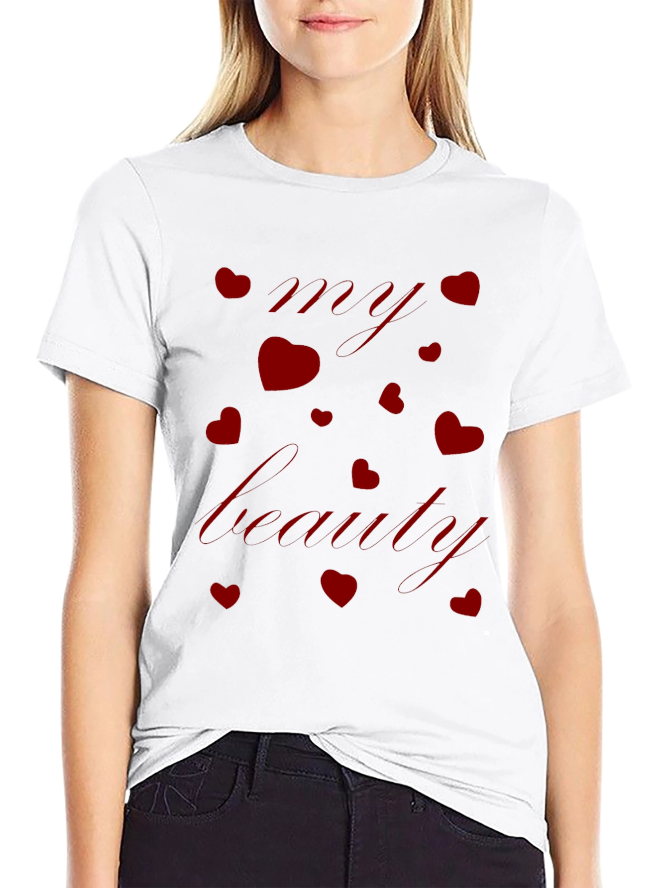 Black My Beauty Red Hearts Black T-Shirt view 9