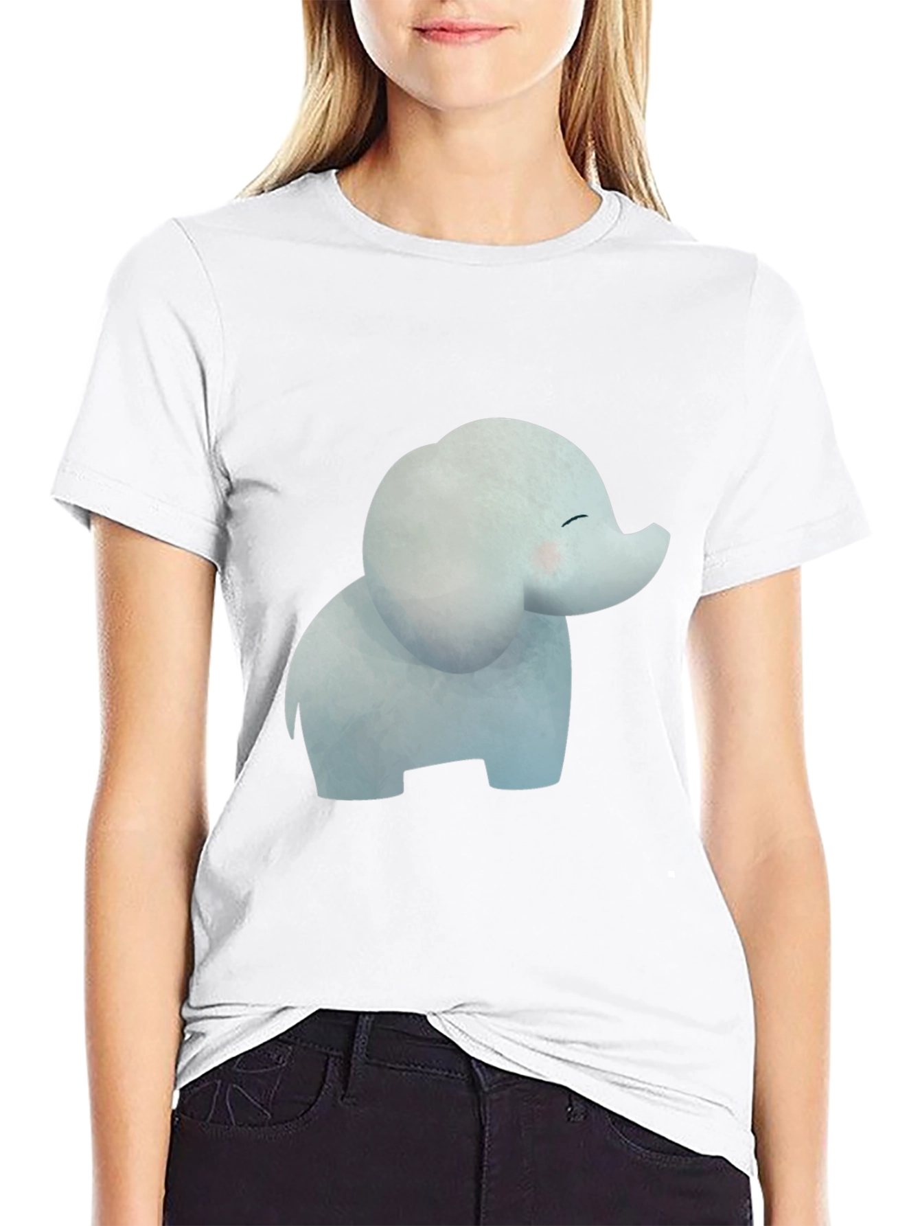Black Cute Cartoon Elephant Black T-Shirt view 9