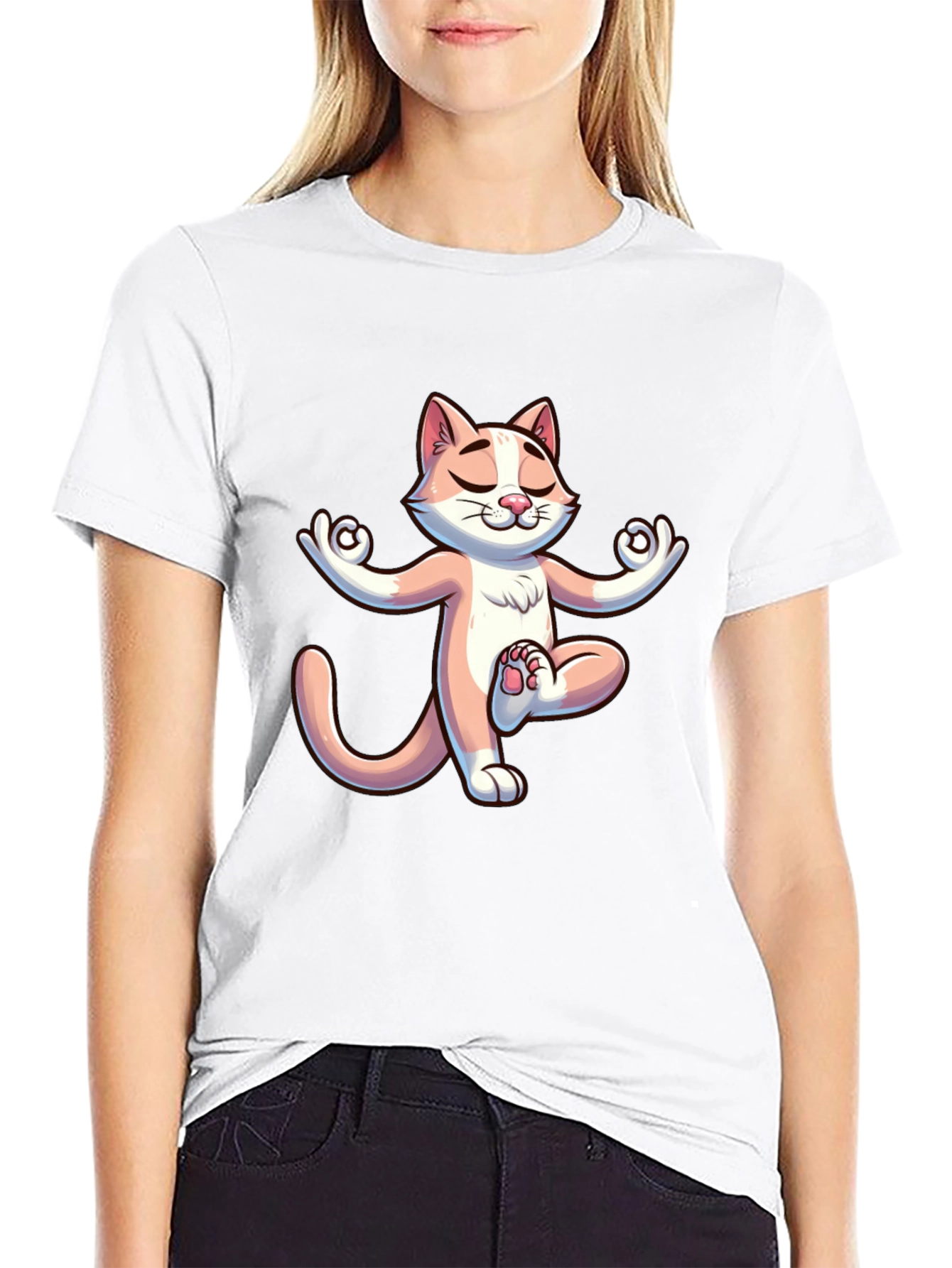 Black Zen Cat T-Shirt - Meditating Feline Design view 9