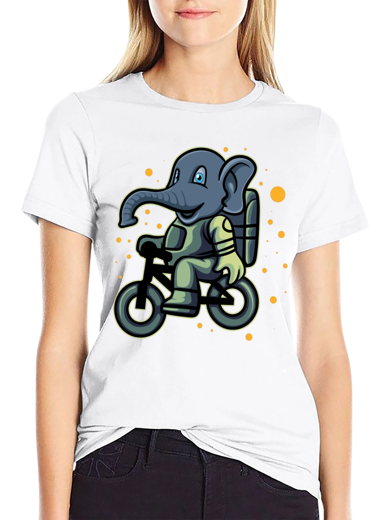 Black Elephant on Bike T-Shirt - Cartoon Style view 9