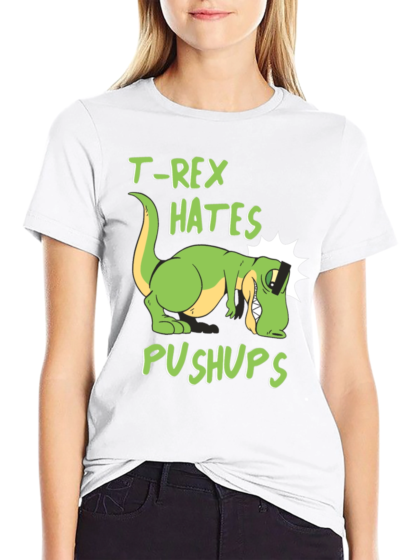 Black T-Rex Hates Pushups Graphic Tee view 9