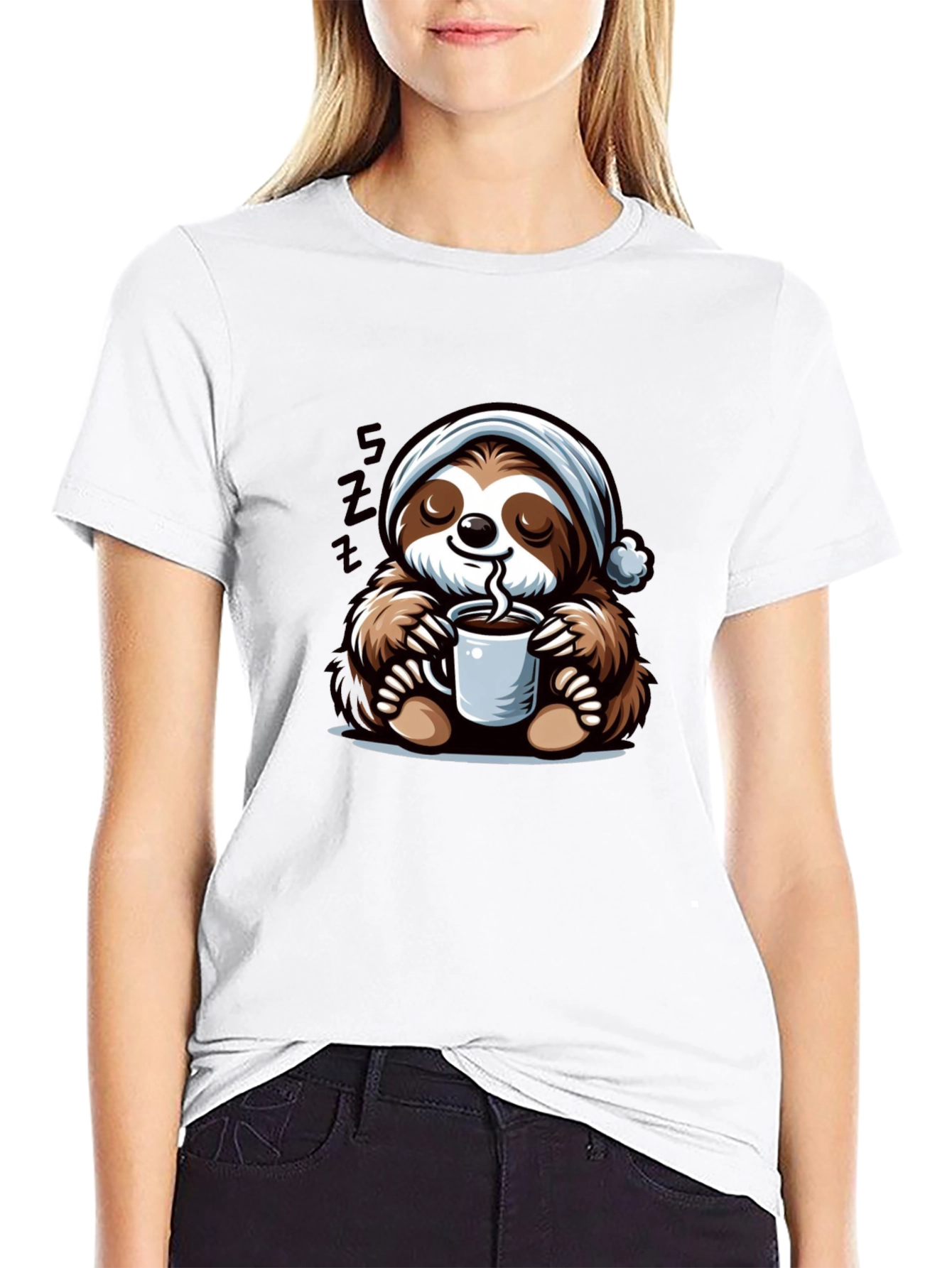 Black Cute Sloth Coffee T-Shirt view 9