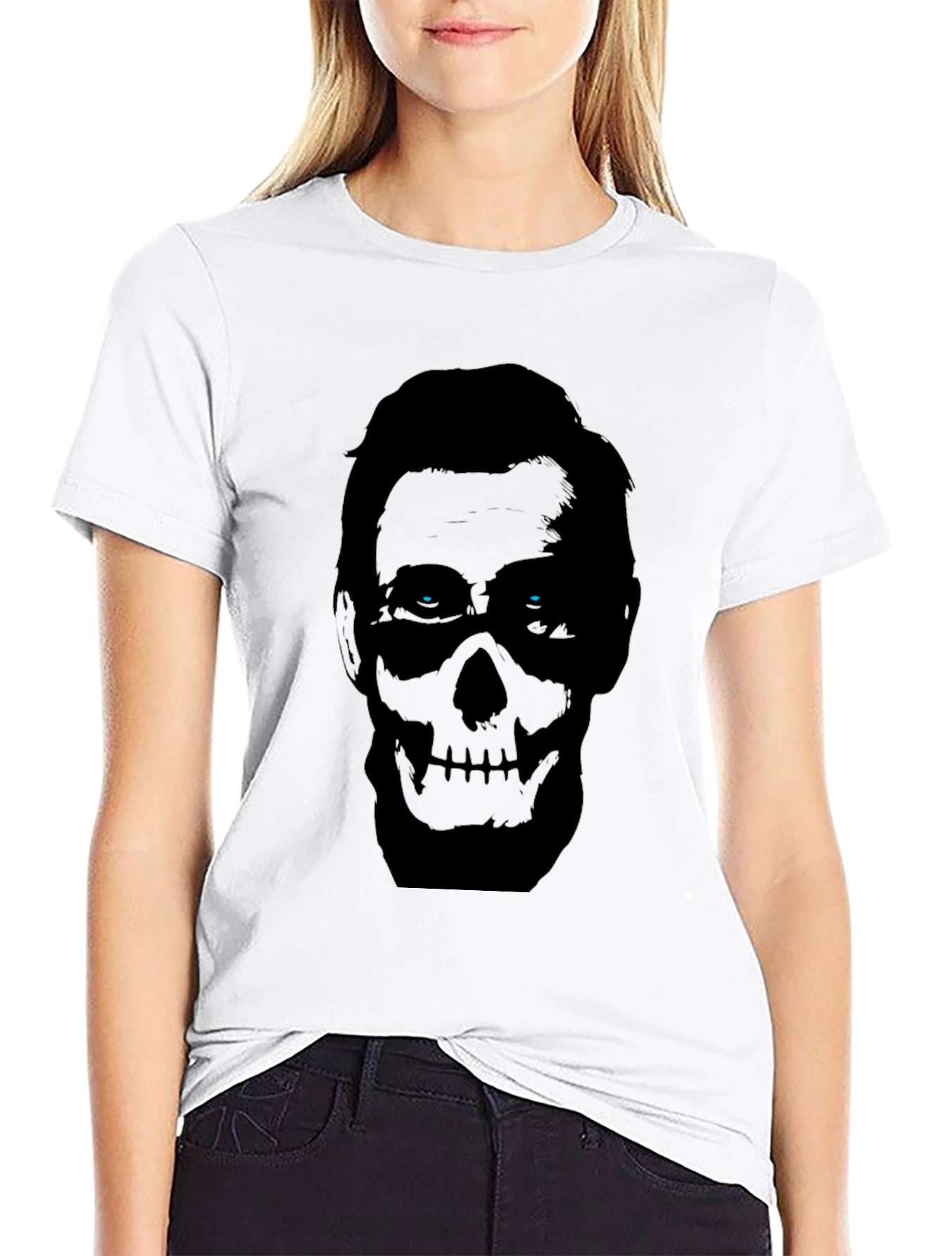 Black Skull Face Graphic Print Men's Black T-Shirt view 9