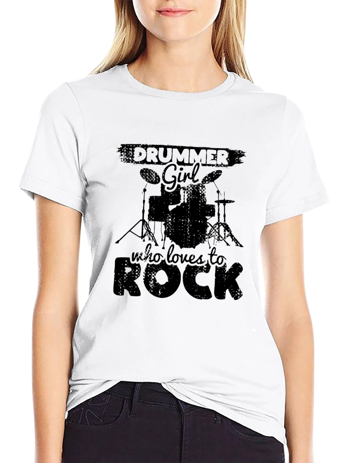 Black Drummer Girl Rock Music T-Shirt view 9