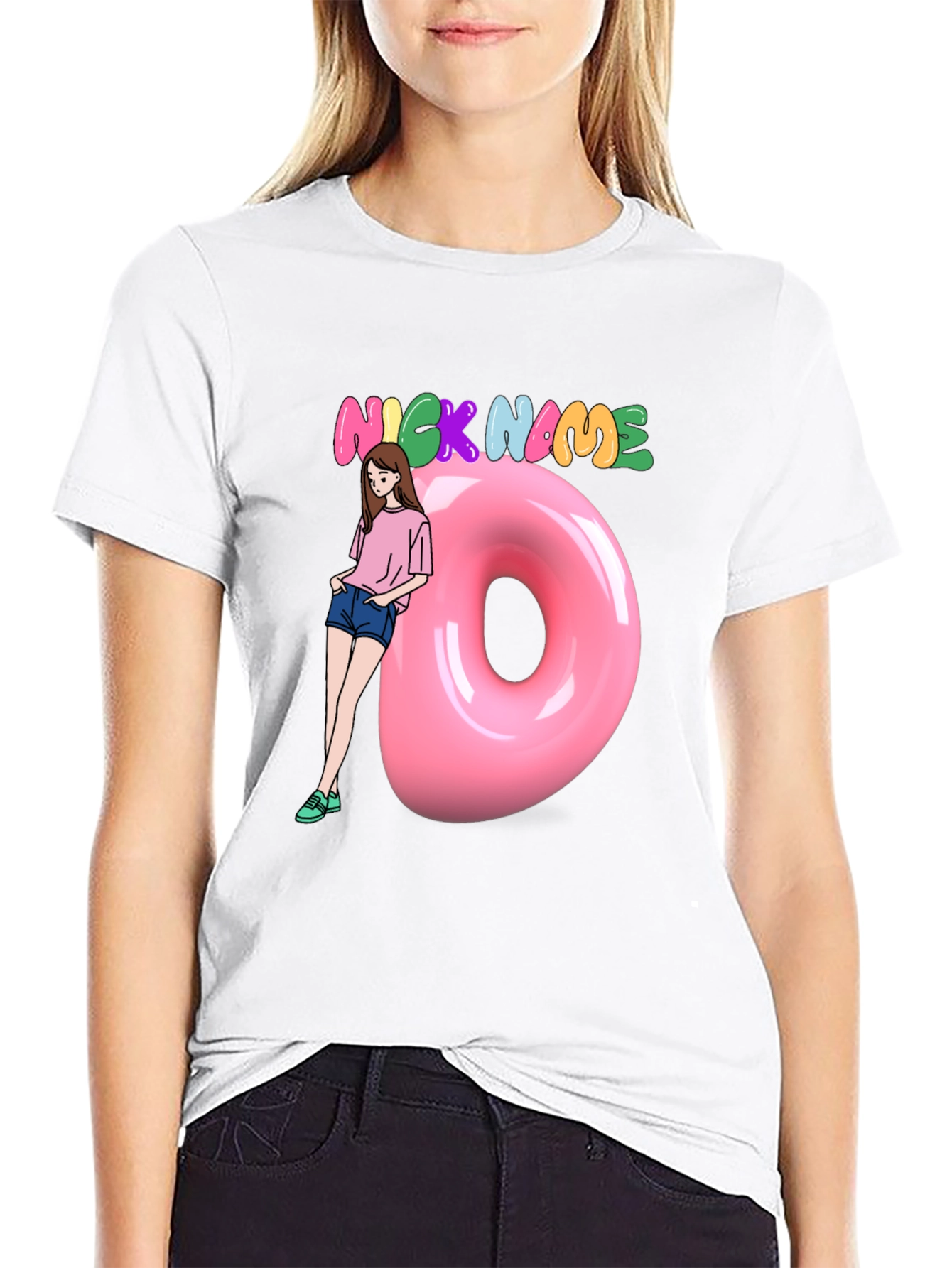 Black Nickname Donut Graphic T-Shirt view 9
